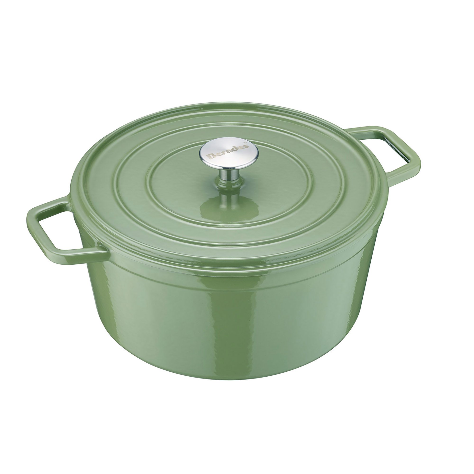 BERNDES Bräter Cocotte B.IRON Gusseisen rund 26 cm 5 Liter salbeigrün INDUKTION