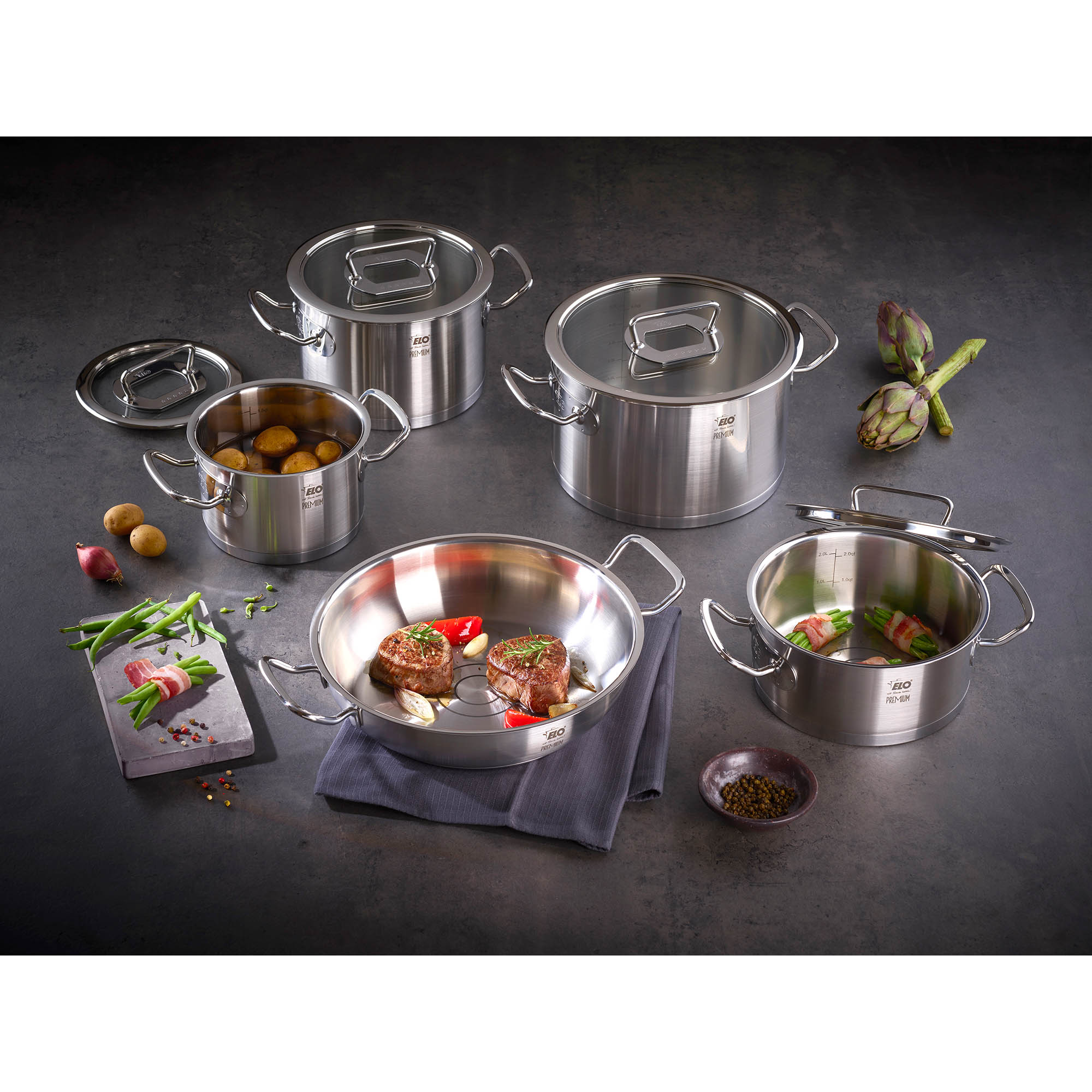 ELO Premium-Topfset GOURMET PLUS Profi-Qualität 5-teilig Edelstahl Glasdeckel