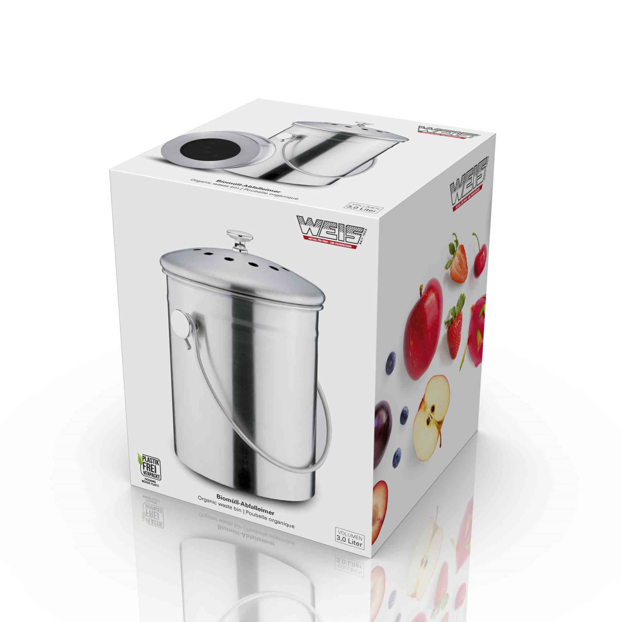 WEIS stainless steel organic waste bin with odour filter 3 litres