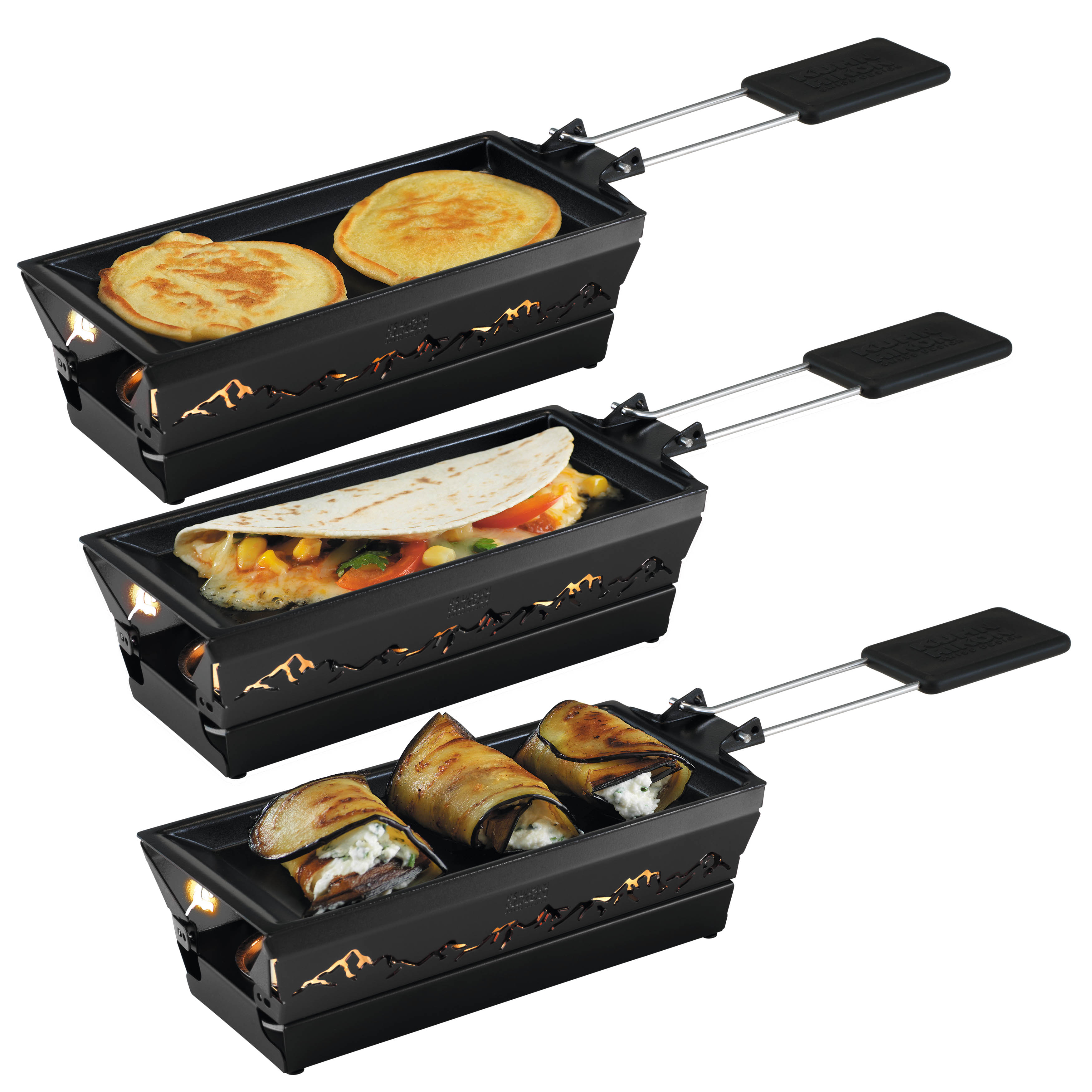 KUHN RIKON Mini raclette set ALPENGLÜHEN with 3 tea lights black
