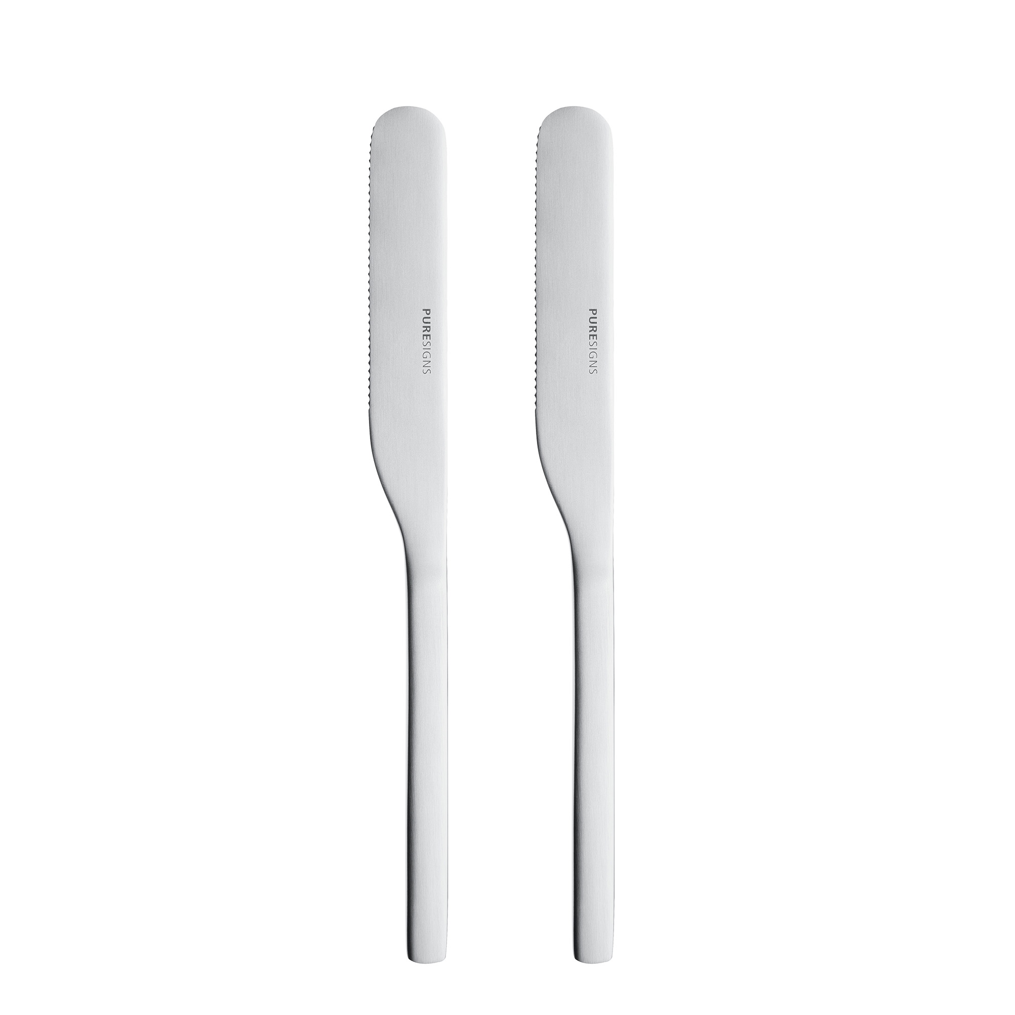 PURESIGNS Frühstücksmesser ONE Extra matt 2 Stück Brötchenmesser Wellenschliff