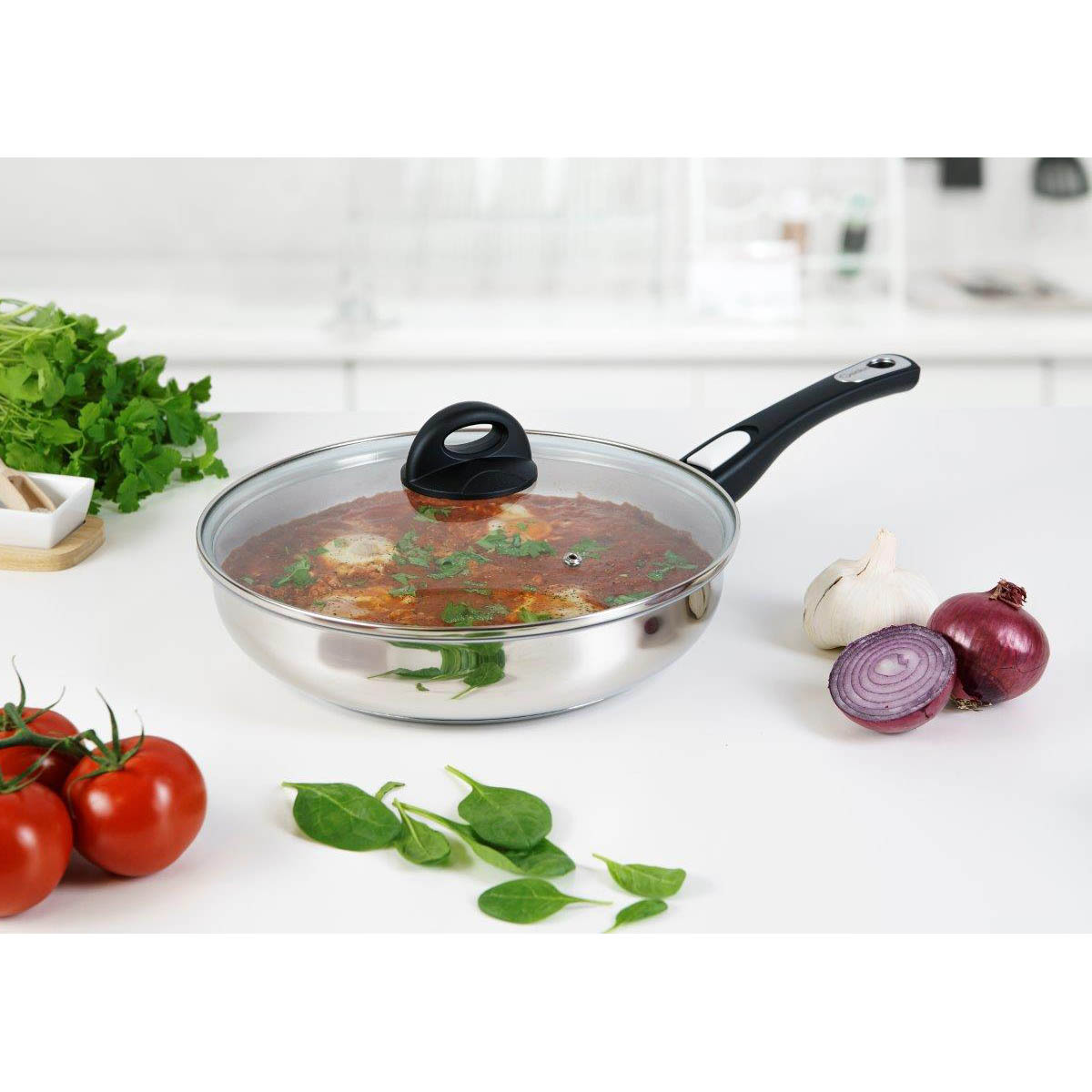 GENIUS Bratpfanne CERAFIT STEEL Keramik-Beschichtung 28 cm mit Glasdeckel