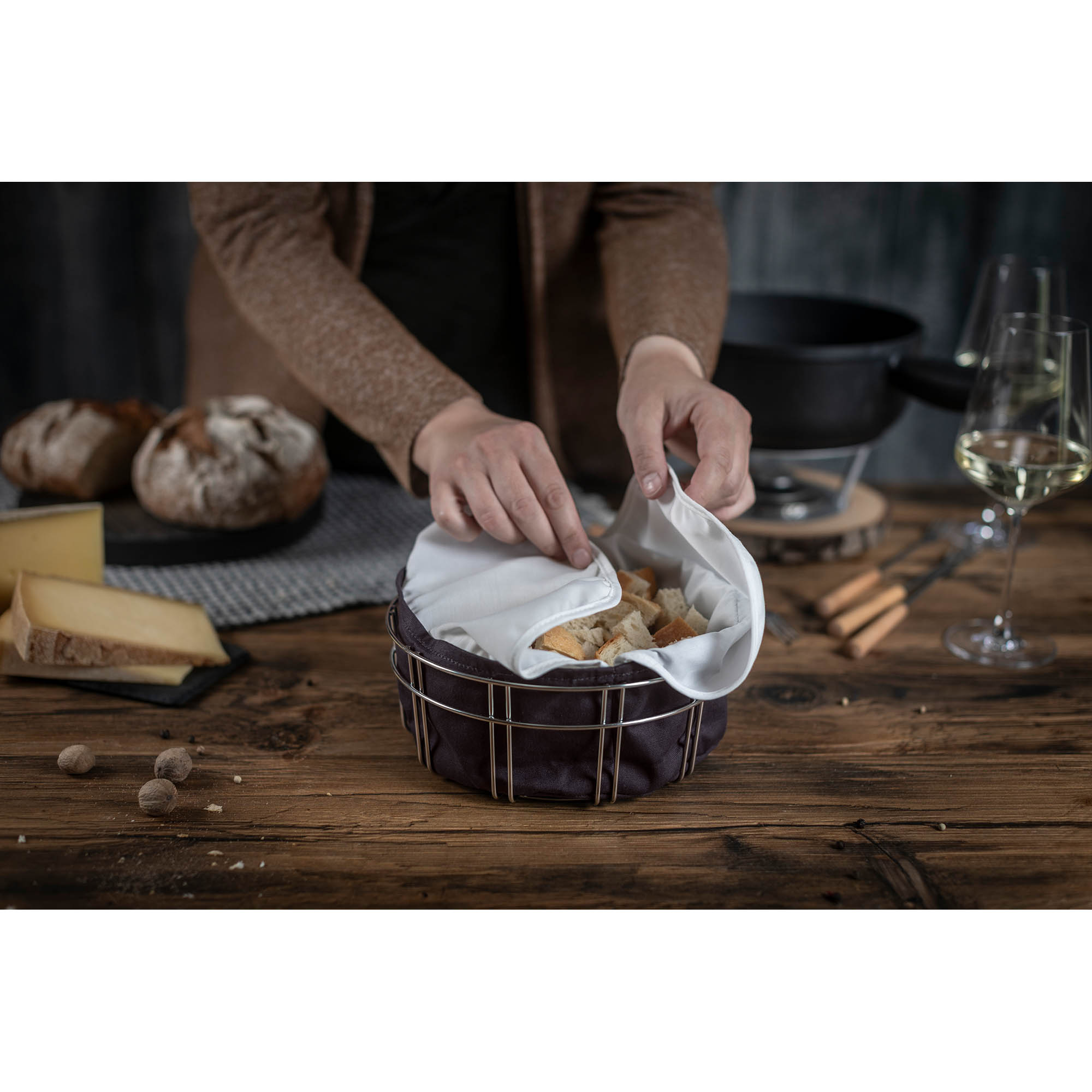 KUHN RIKON Fondue-Brotkorb 21,5 cm Baumwolle und Edelstahl Brotkorb