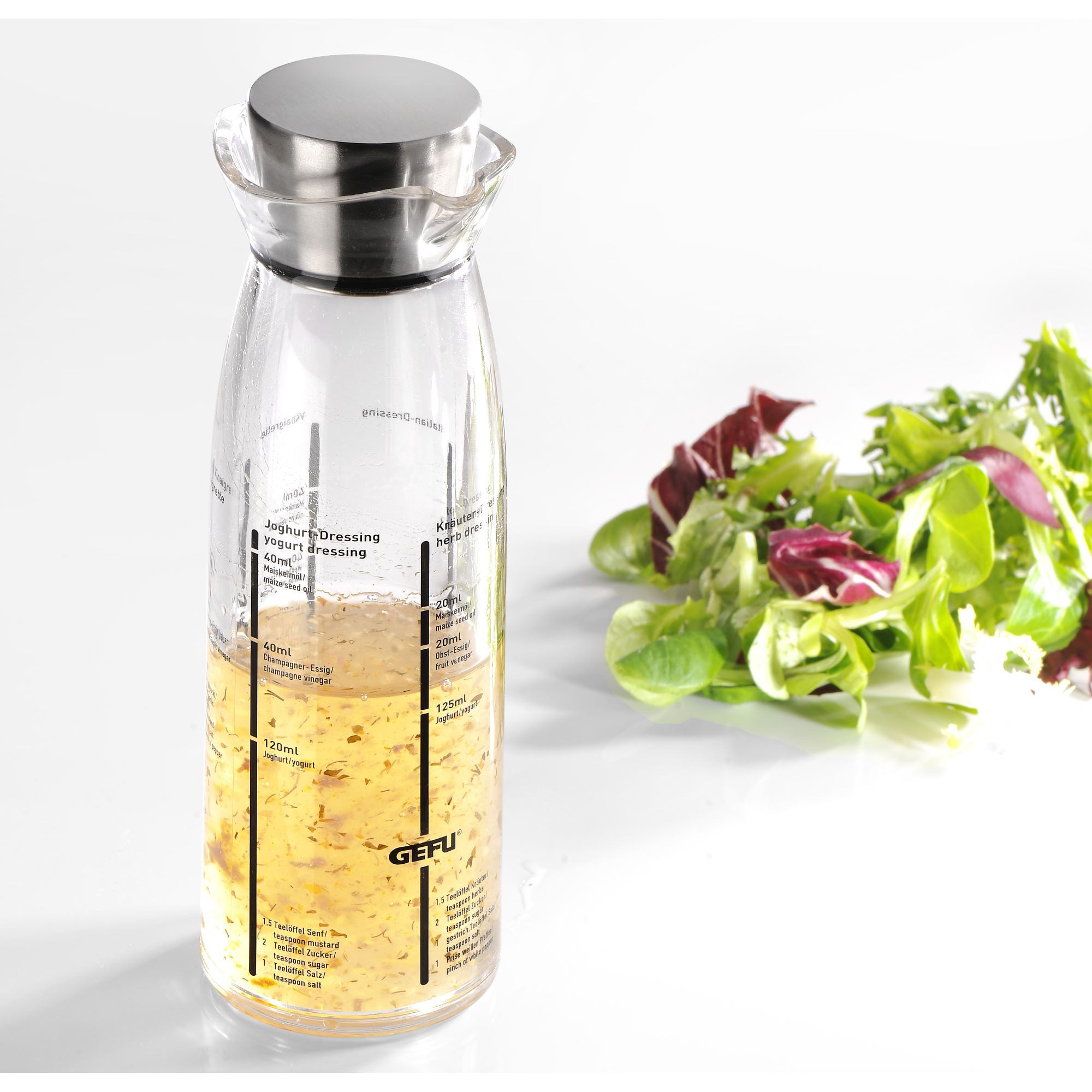 GEFU Dressingshaker Salatdressingshaker MIXO mit 5 Rezepten