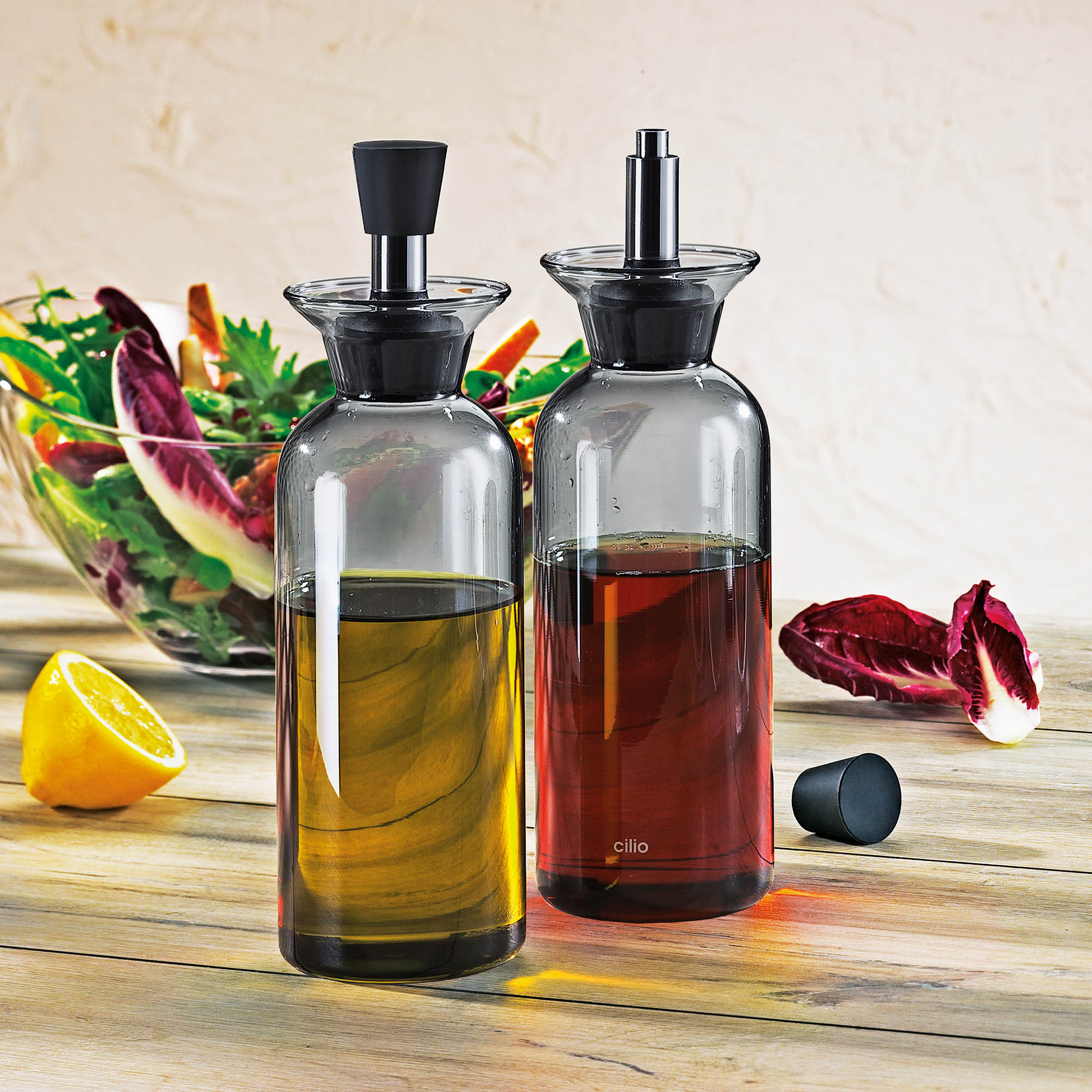 CILIO Essig-/Ölflasche LIGURIA 450 ml aus Borosilikatglas grau getönt