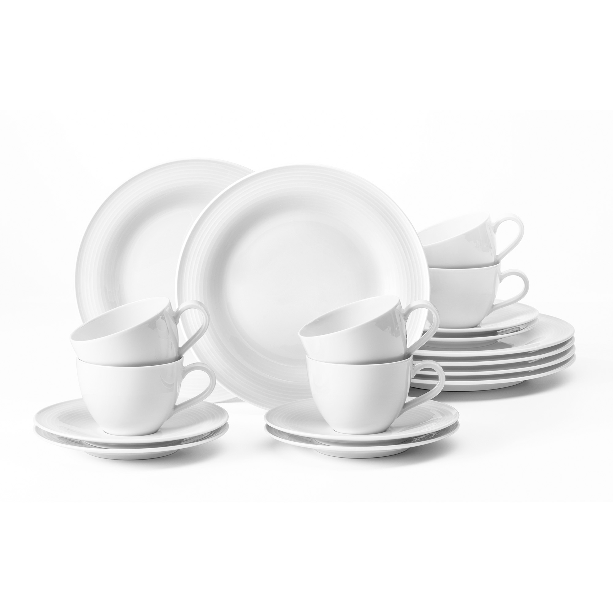 Seltmann Weiden Kaffeeservice Geschirr-Set, Service Beat (18-tlg), 6 Personen, Porzellan, Teller, Tassen, Untertassen, Rillendekor, 18 Teile, für 6 Personen
