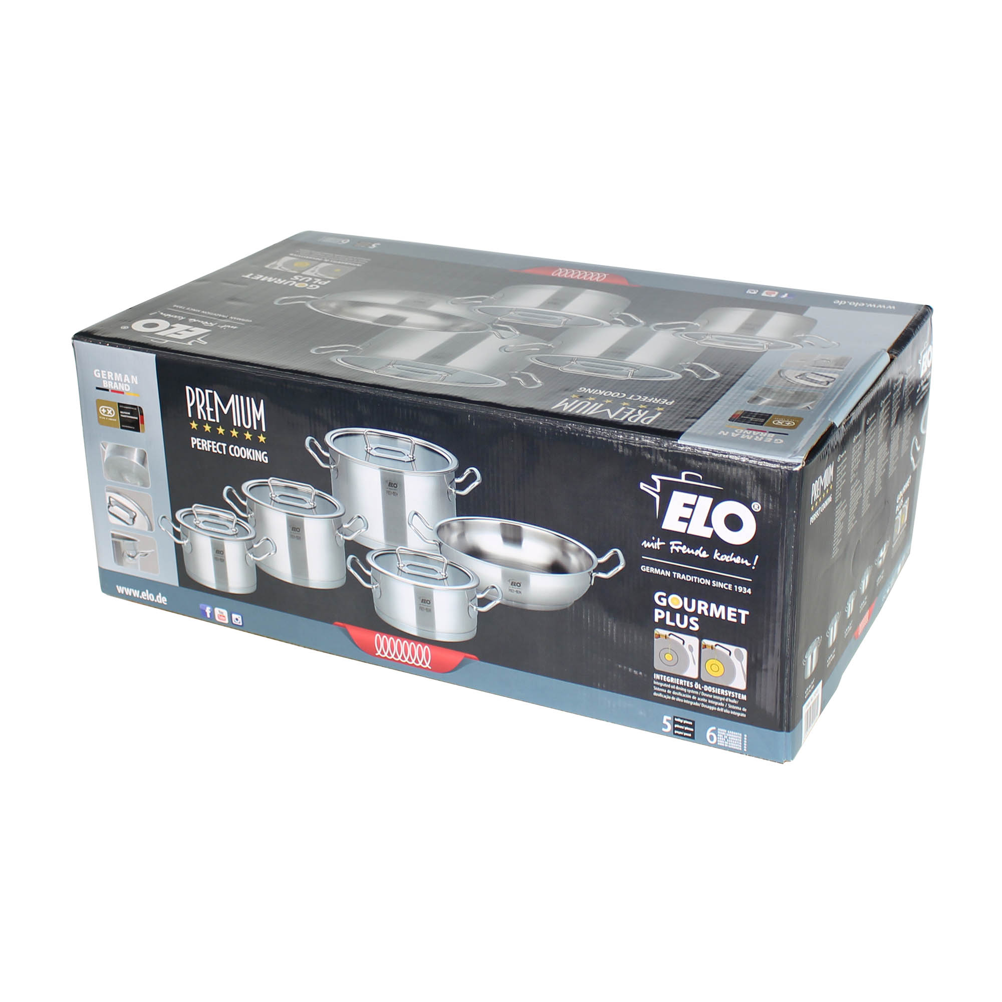 ELO premium pot set GOURMET PLUS professional quality 5-piece stainless steel glass lid