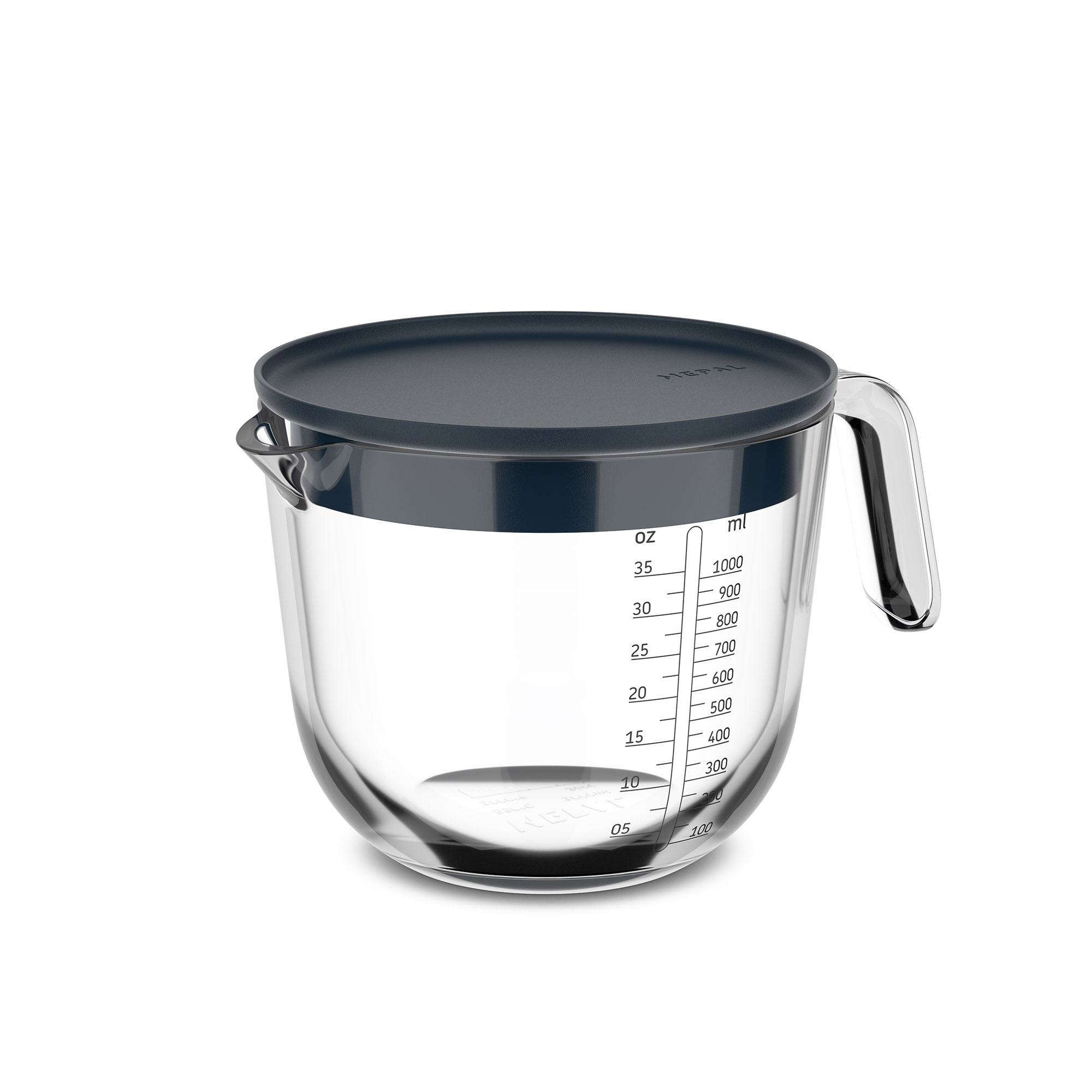 MEPAL Messbecher CHEF IT 1,0 Liter aus Glas mit Deckel navy (marineblau)