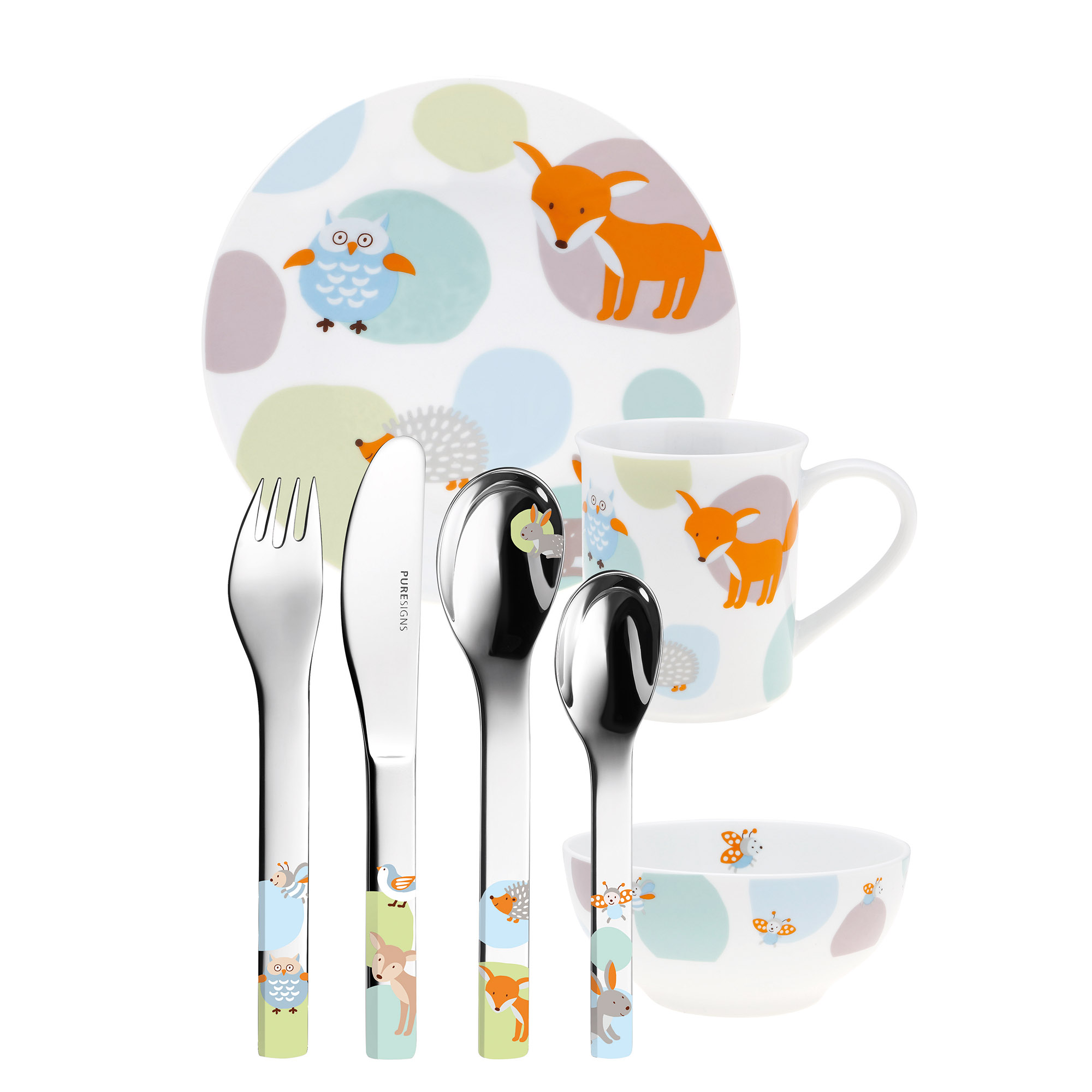 PURESIGNS Kinderbesteck ONE Woody Set 7-teilig