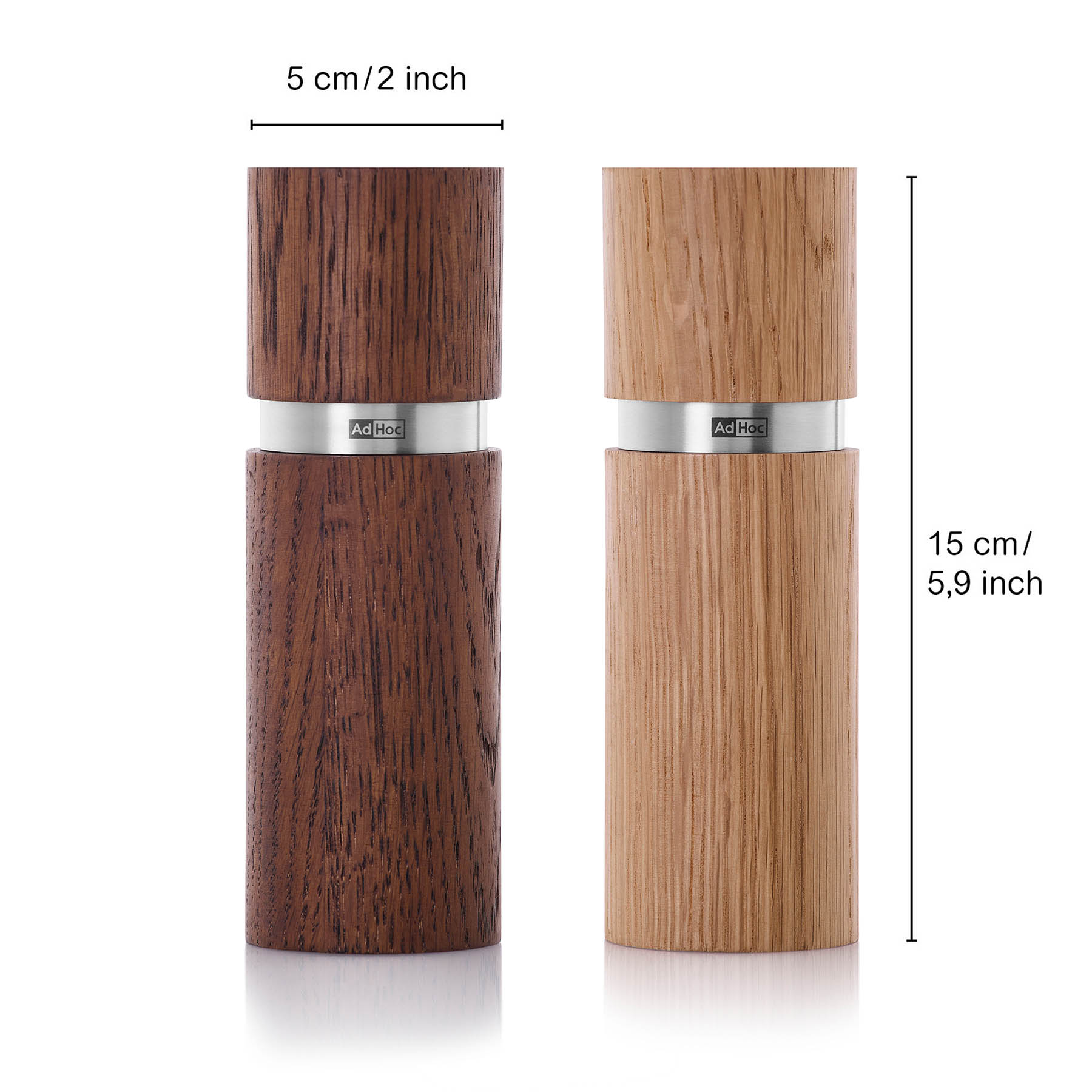 AdHoc Mühlen-Set TEXTURA Pfeffermühle Salzmühle 15 cm Eiche geölt, hell + dunkel