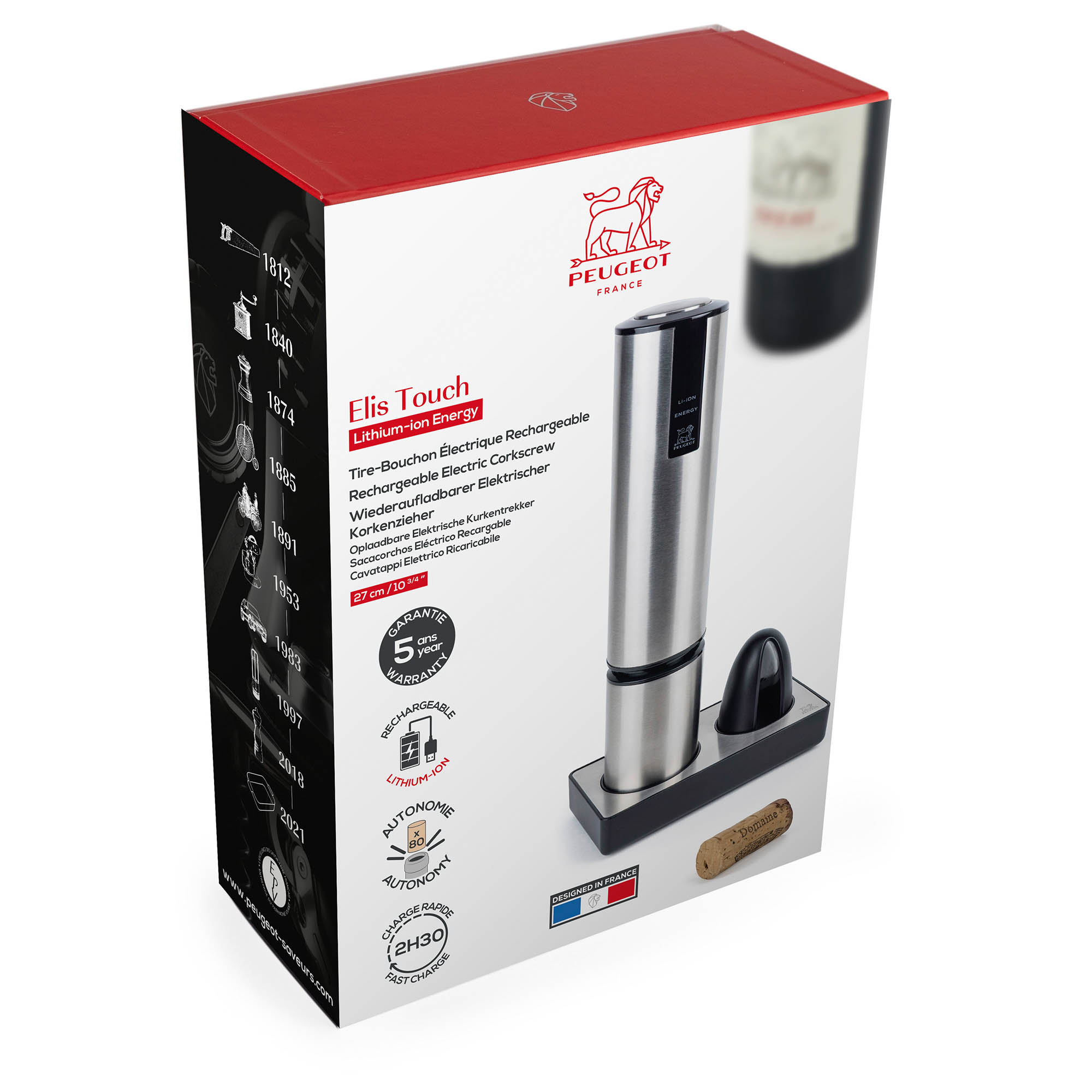 PEUGEOT electric corkscrew ELIS TOUCH Lithium-Ion stainless steel