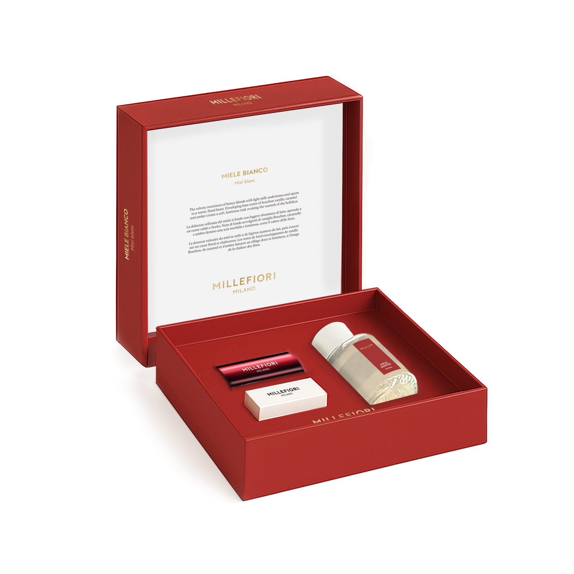 MILLEFIORI MILANO Geschenkset MIELE BIANCO Diffuser + Autoduft
