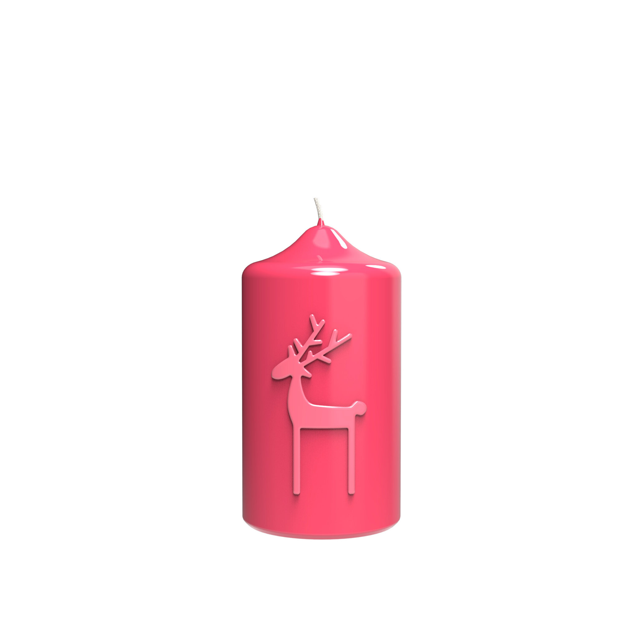 ENGELS KERZEN Hochglanz-Stumpenkerze mit Relief HIRSCH 15 cm pink