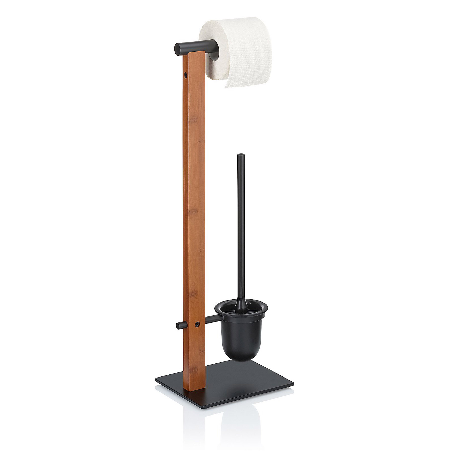 KELA Toilettengarnitur Toilettenbutler AMIR Metall schwarz / Bambus 70 cm hoch