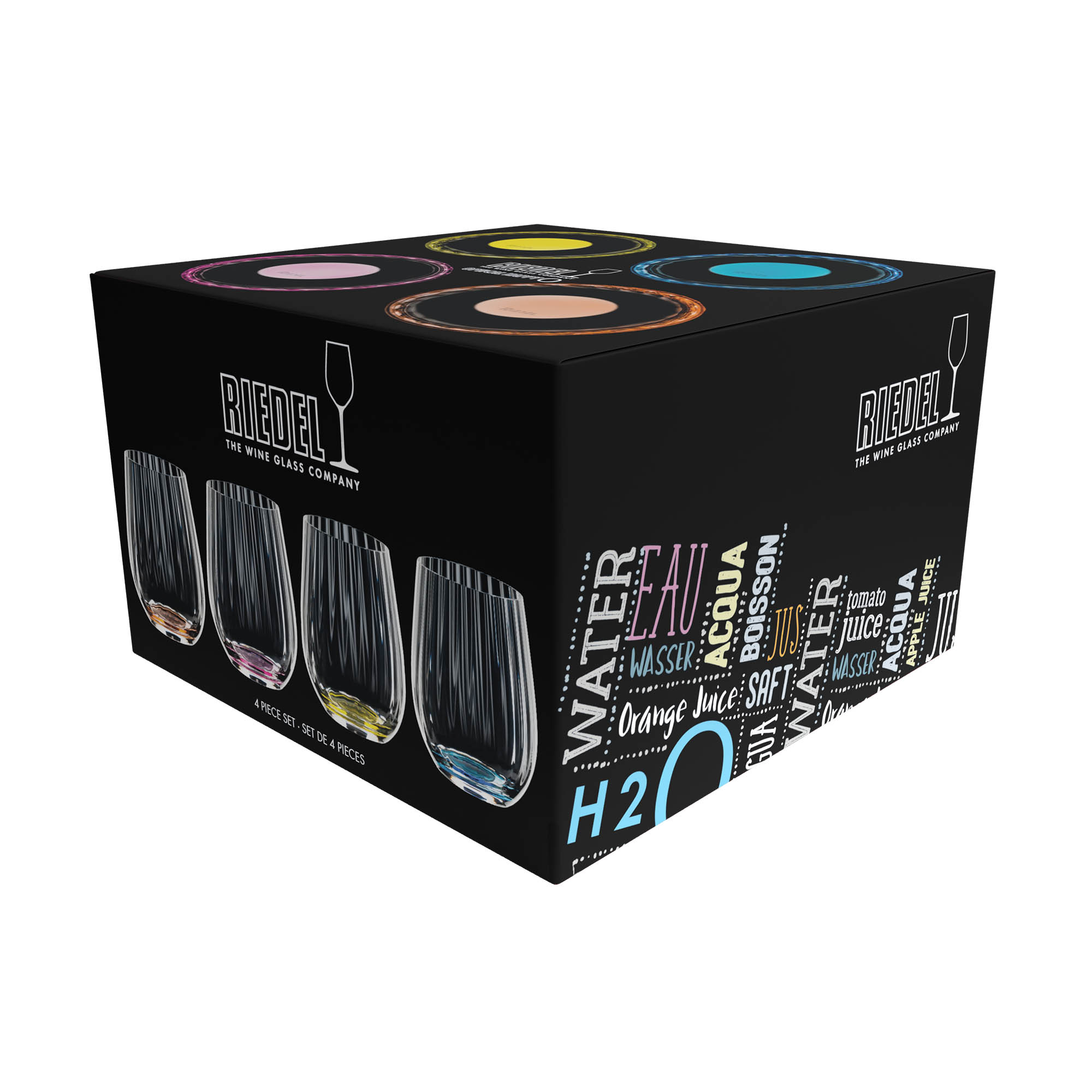 RIEDEL HAPPY O OPTICAL series Allround water glass 4 pieces with coloured bases 320 ml