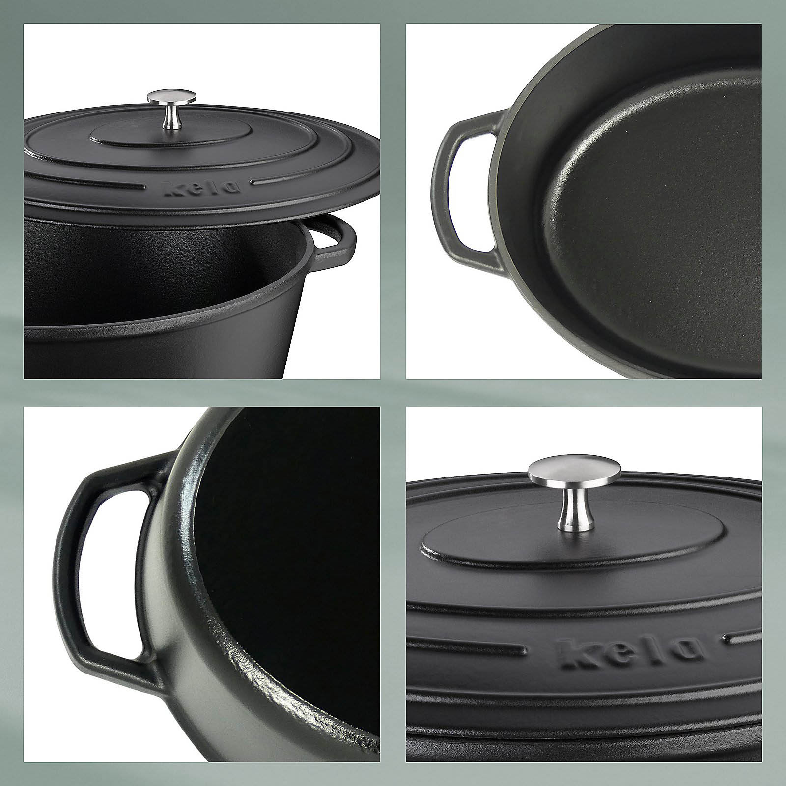 KELA Bräter Cocotte CALIDO Gusseisen emailliert 33 cm oval 6 Liter schwarz INDUKTION
