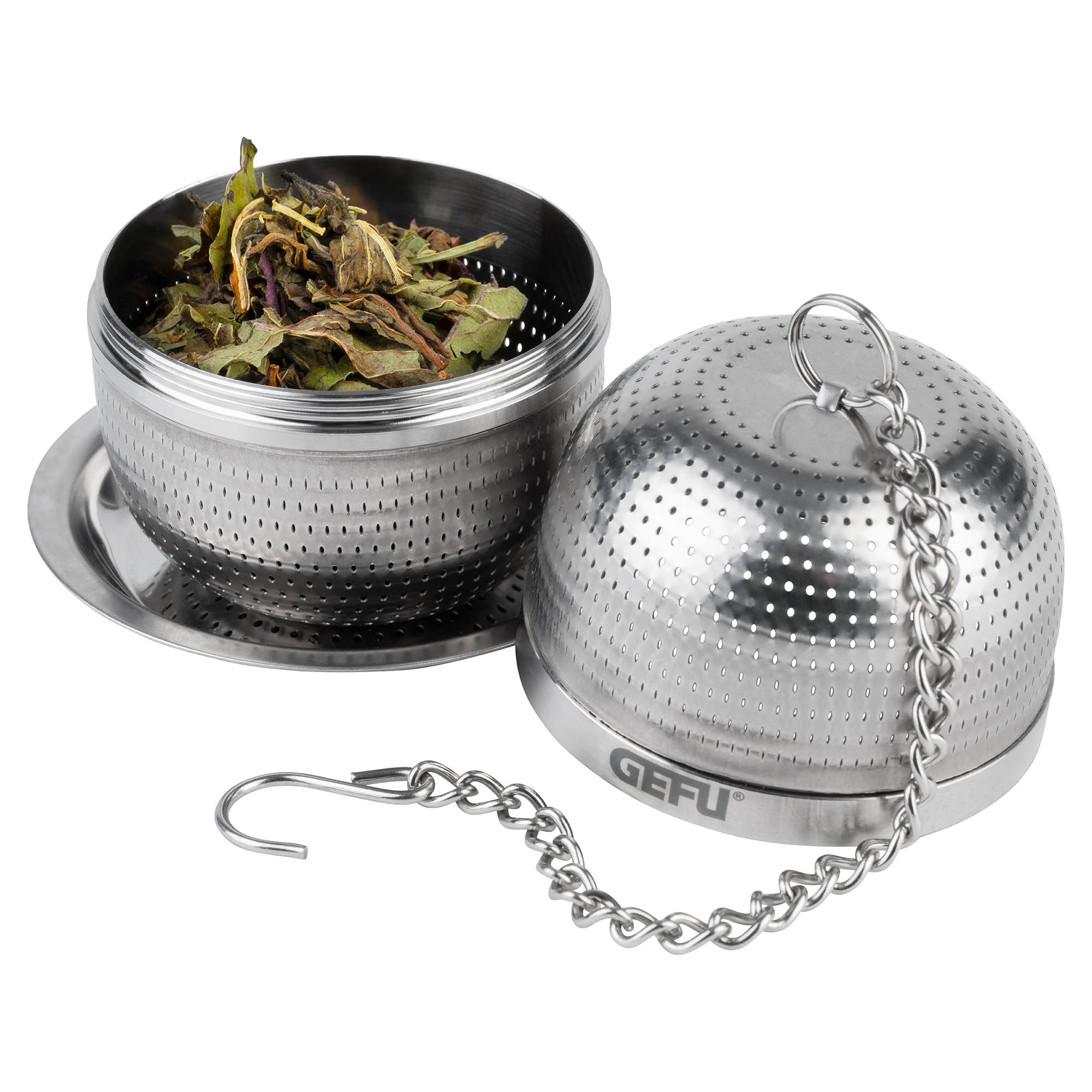 GEFU Tee-Ei mit Ablage VELORA aus Edelstahl Teesieb Teefilter