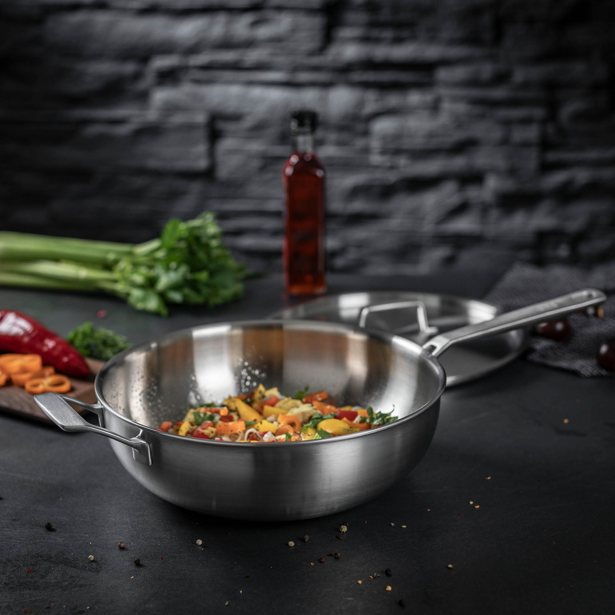 KUHN RIKON Wok CULINARY FIVEPLY 28 cm Edelstahl unbeschichtet INDUKTION