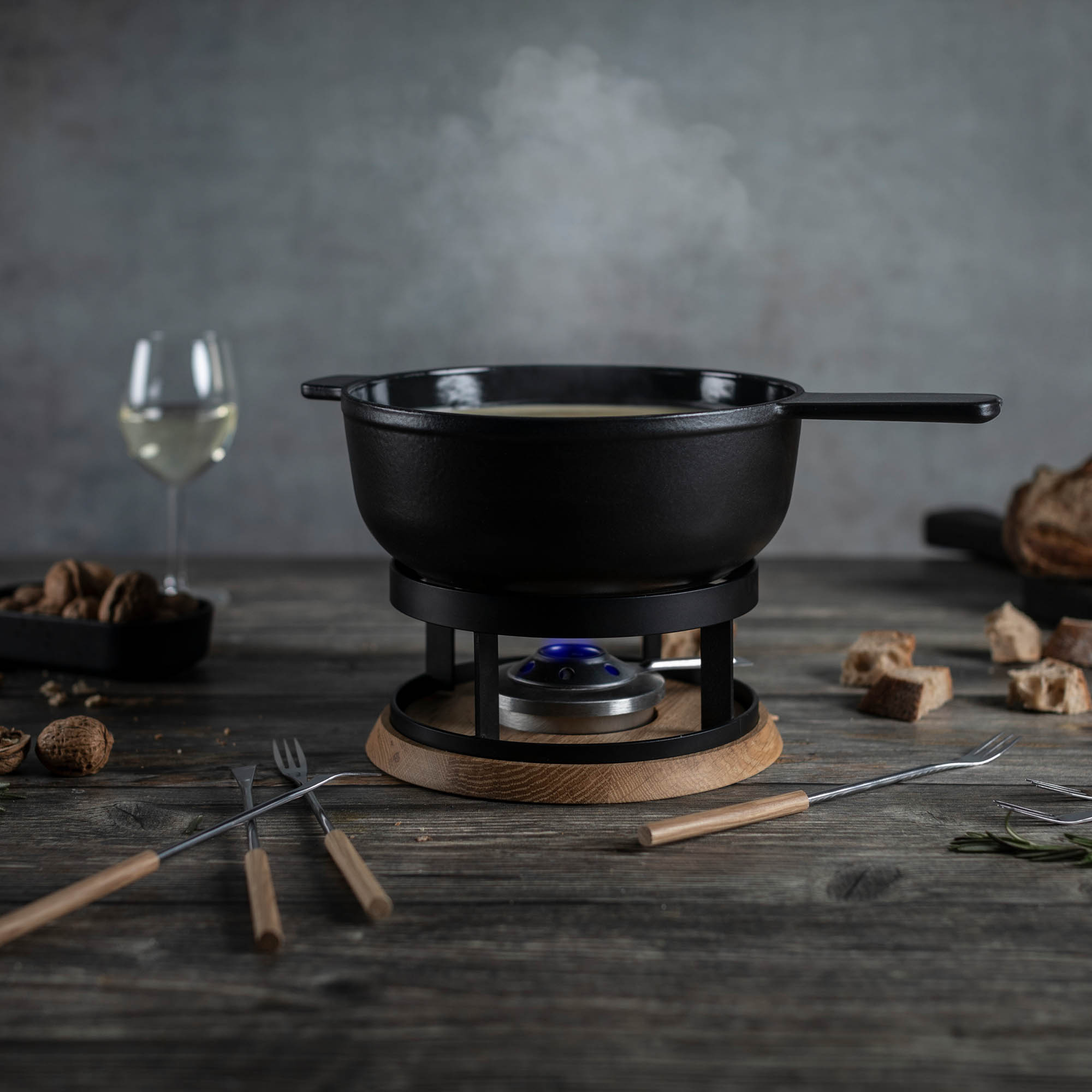 KUHN RIKON cheese fondue set ALPSTEIN cast iron 24 cm black INDUCTION fondue