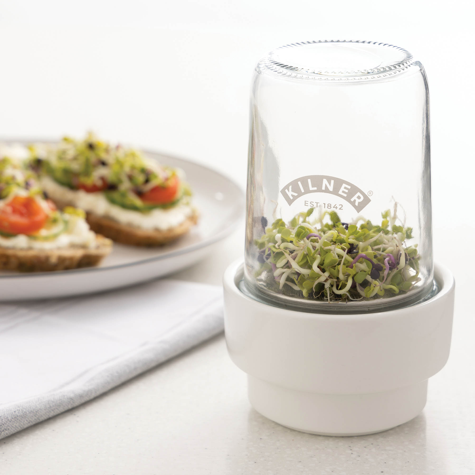 KILNER Sprossenglas-Set 0,5 Liter Keimset Miniatur-Gewächshaus für Sprossen