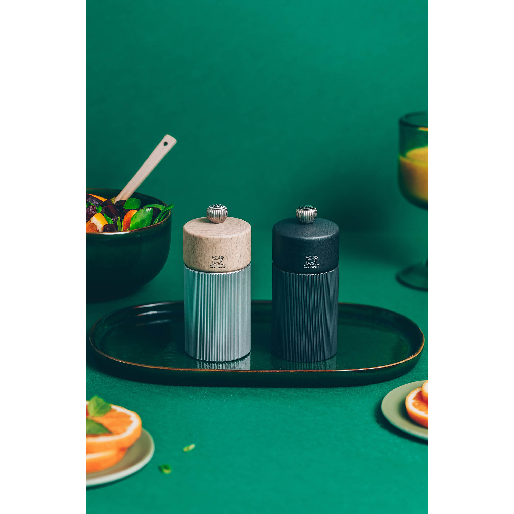 PEUGEOT LINE Salt Mill, 12 cm, natural aluminium and wood, with ZIRLION grinding mechanism