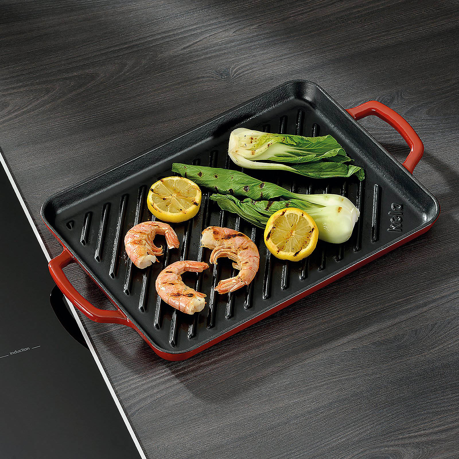 KELA Grillplatte CALIDO aus Gusseisen emailliert 35 x 25 cm rot INDUKTION