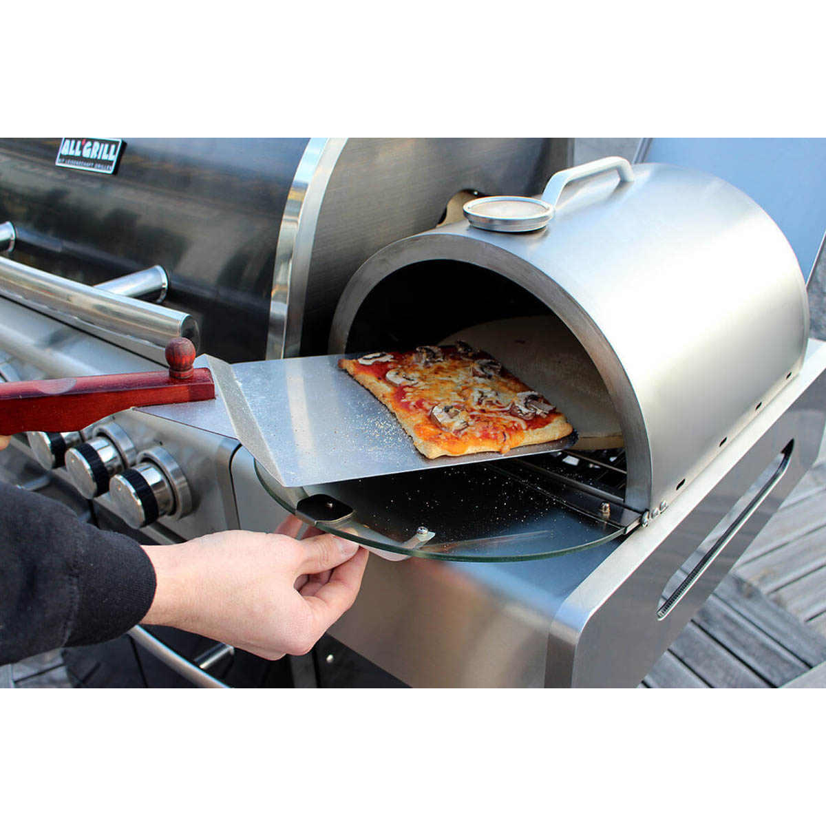 ALLGRILL Edelstahl-Aufsatz für Gasgrills mit Seitenkocher PIZZABOXX rund