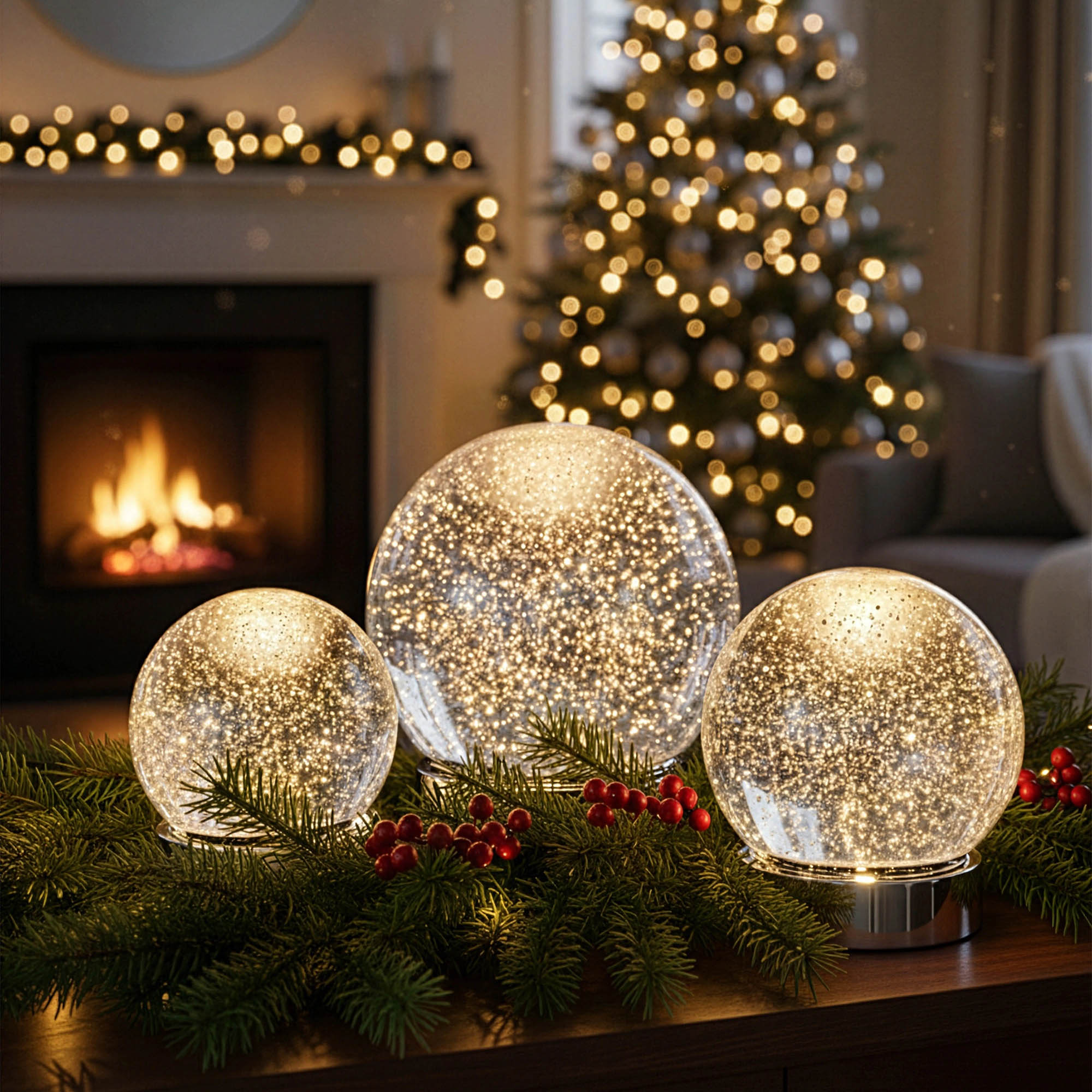 SOMPEX GLAMOR BAUBLE 15 cm silver LED table lamp – decorative lamp with moving glitter