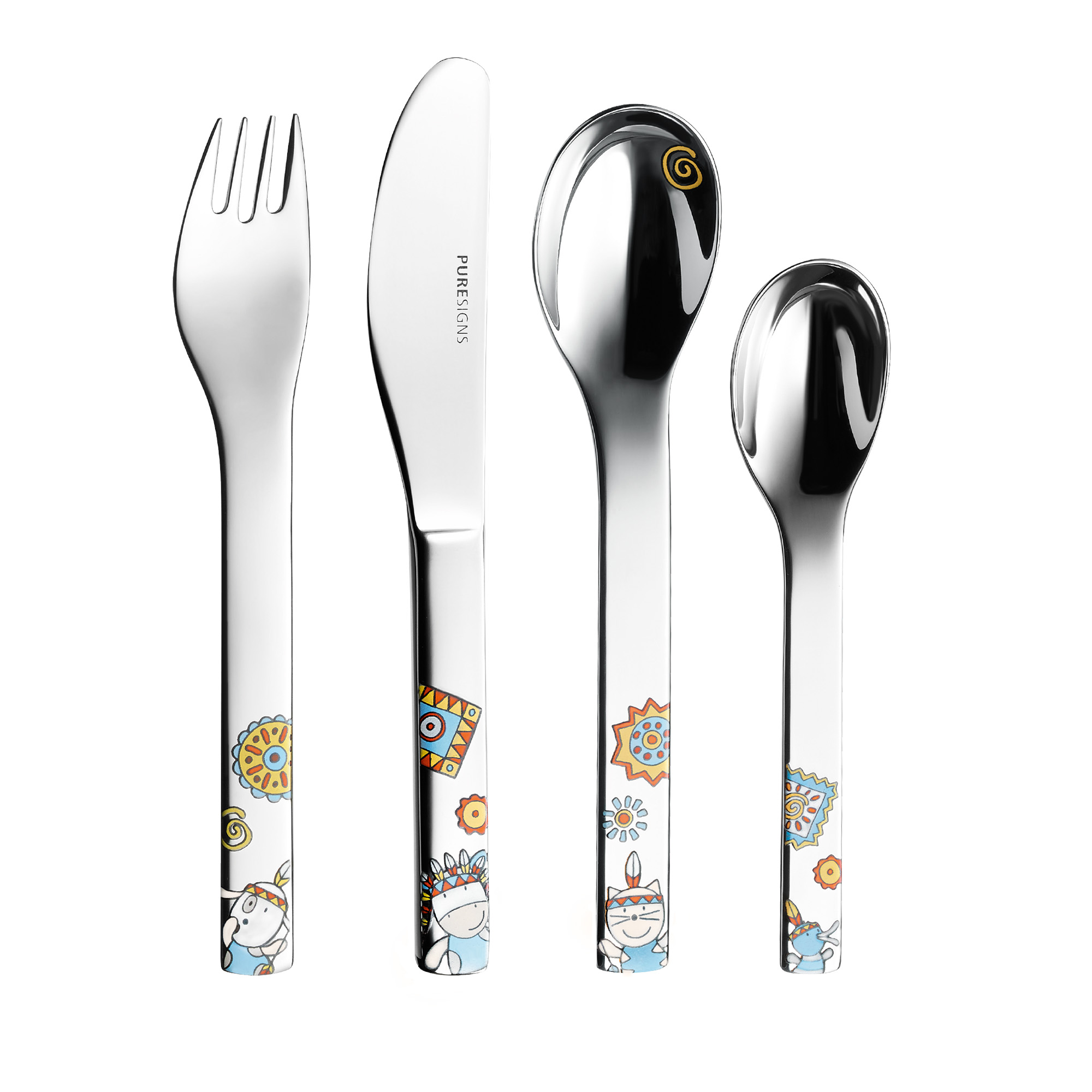 PURESIGNS Kinderbesteck MOEMA (4-tlg), 1 Personen, Edelstahl 18/10, Plastikfreier Essgenuss für die Kleinen