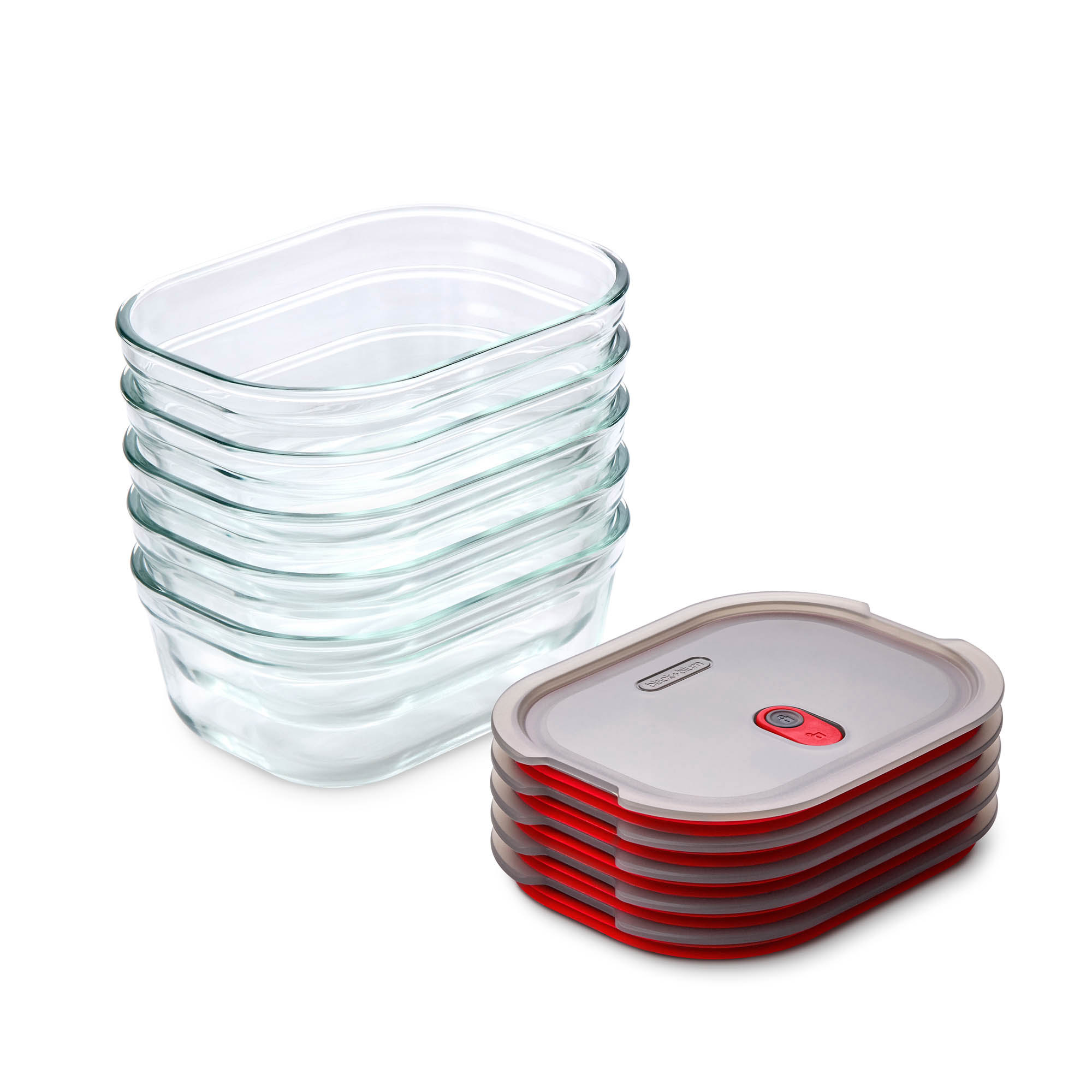 BLACK+BLUM 5er Set Multifunktions-Boxen aus Borosilikatglas je 0,9 Liter