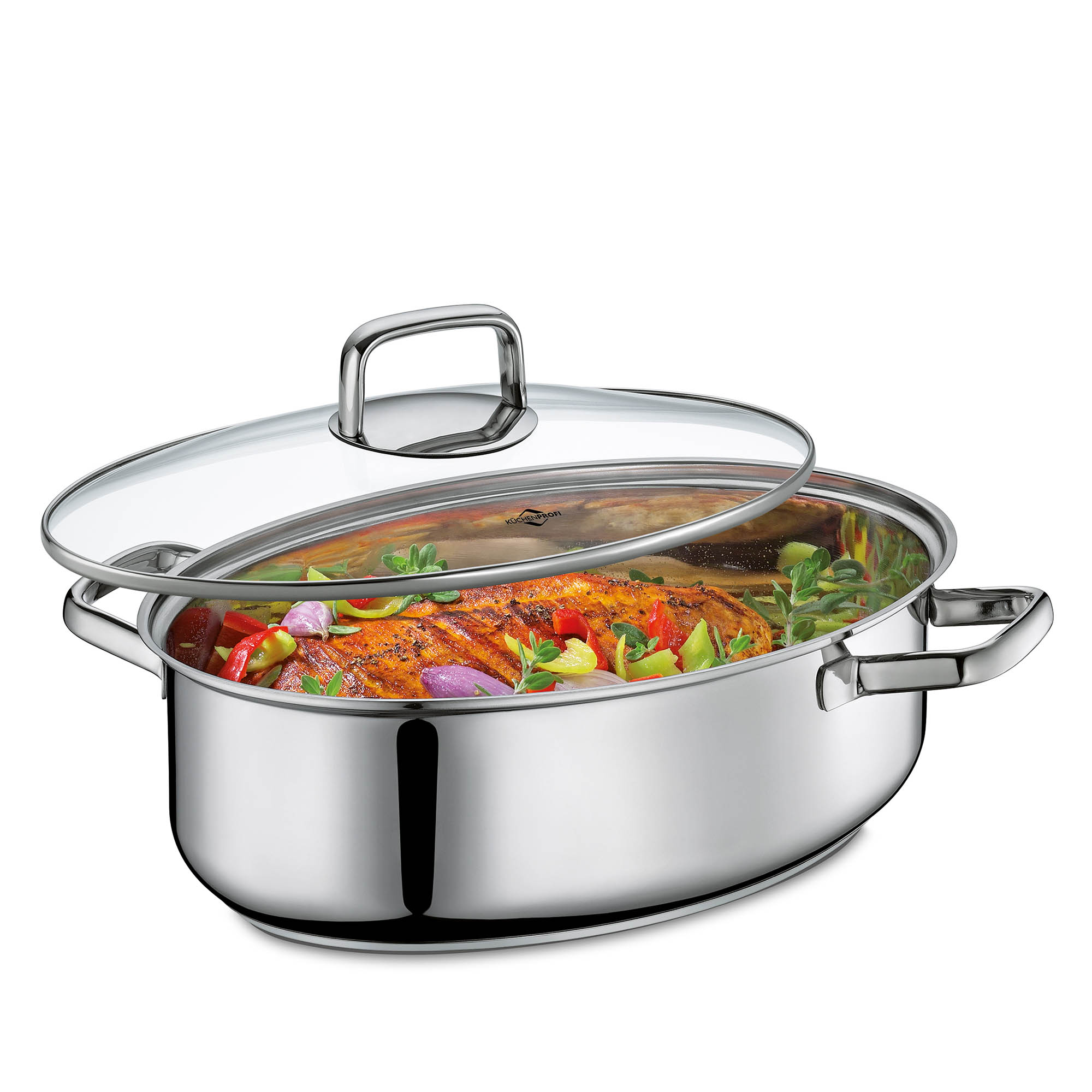 KÜCHENPROFI Gourmet roaster PISA stainless steel 38 cm 8.5 litre glass lid INDUCTION