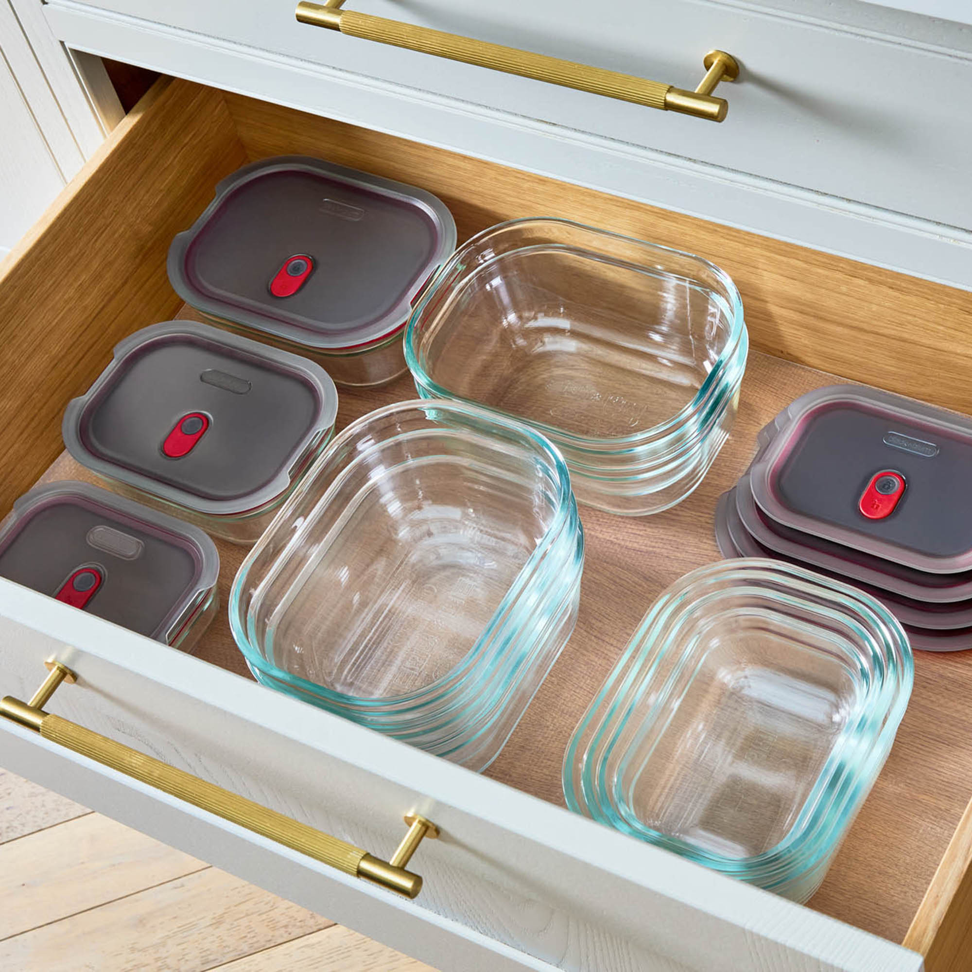 BLACK+BLUM 4er Set Multifunktions-Boxen aus Glas 0,38 + 0,6 + 0,9 + 1,2 Liter