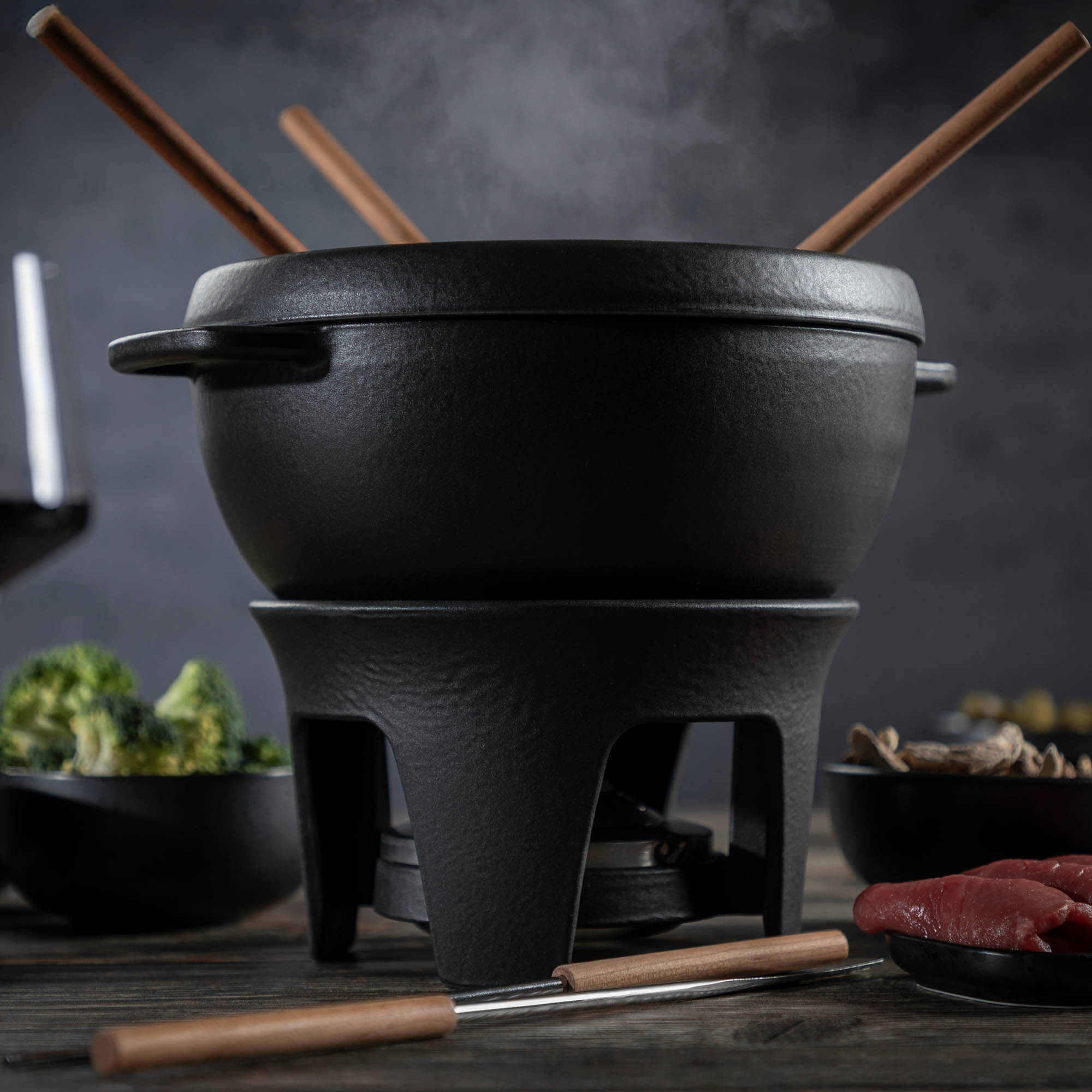 KUHN RIKON meat / cheese fondue set GLACIER cast iron 24 cm INDUCTION fondue