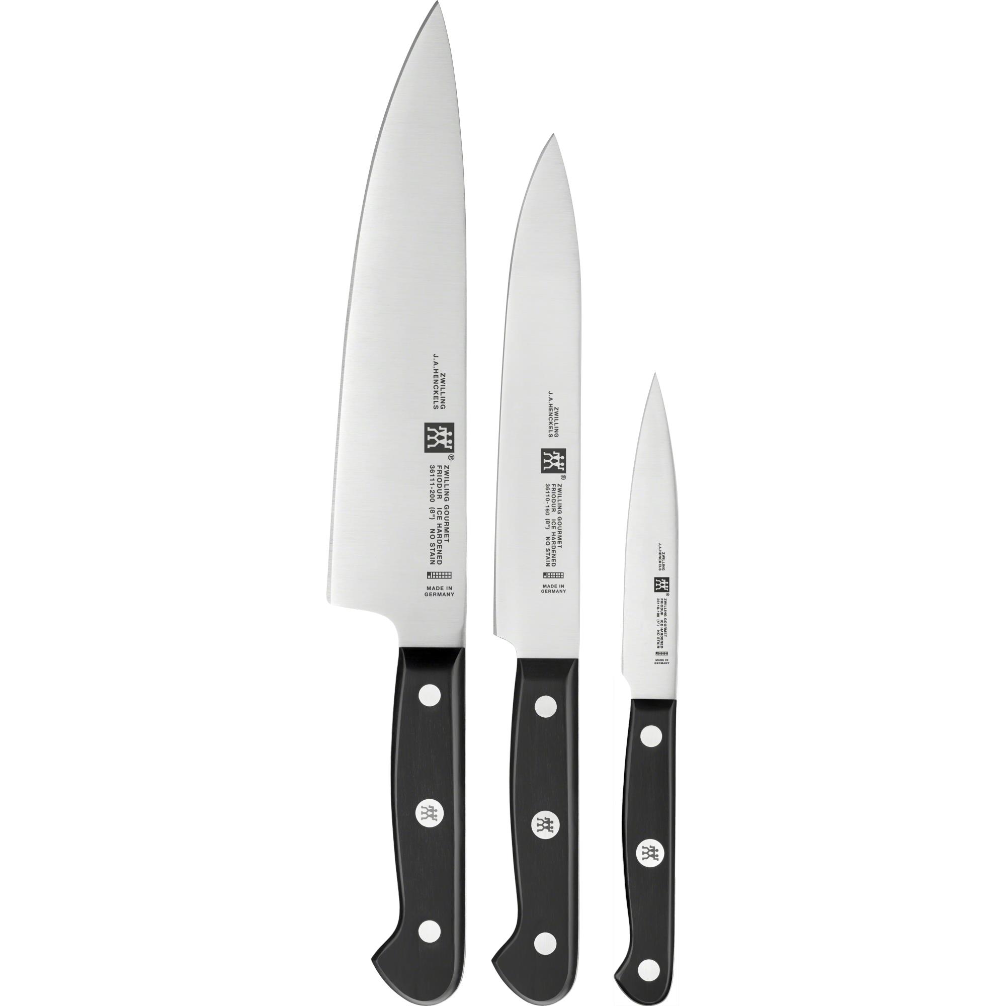 Zwilling Messer-Set Gourmet (Set, 3-tlg., 1 Spickmesser 10 cm, 1 Fleischmesser 16 cm & 1 Kochmesser 20 cm), Made in Germany, FRIODUR eisgehärtete Klingen, Sonderschmelze