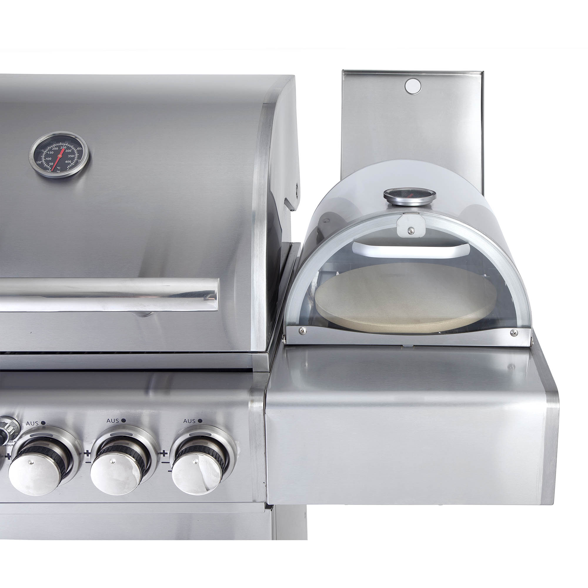 ALLGRILL Edelstahl-Aufsatz für Gasgrills mit Seitenkocher PIZZABOXX rund