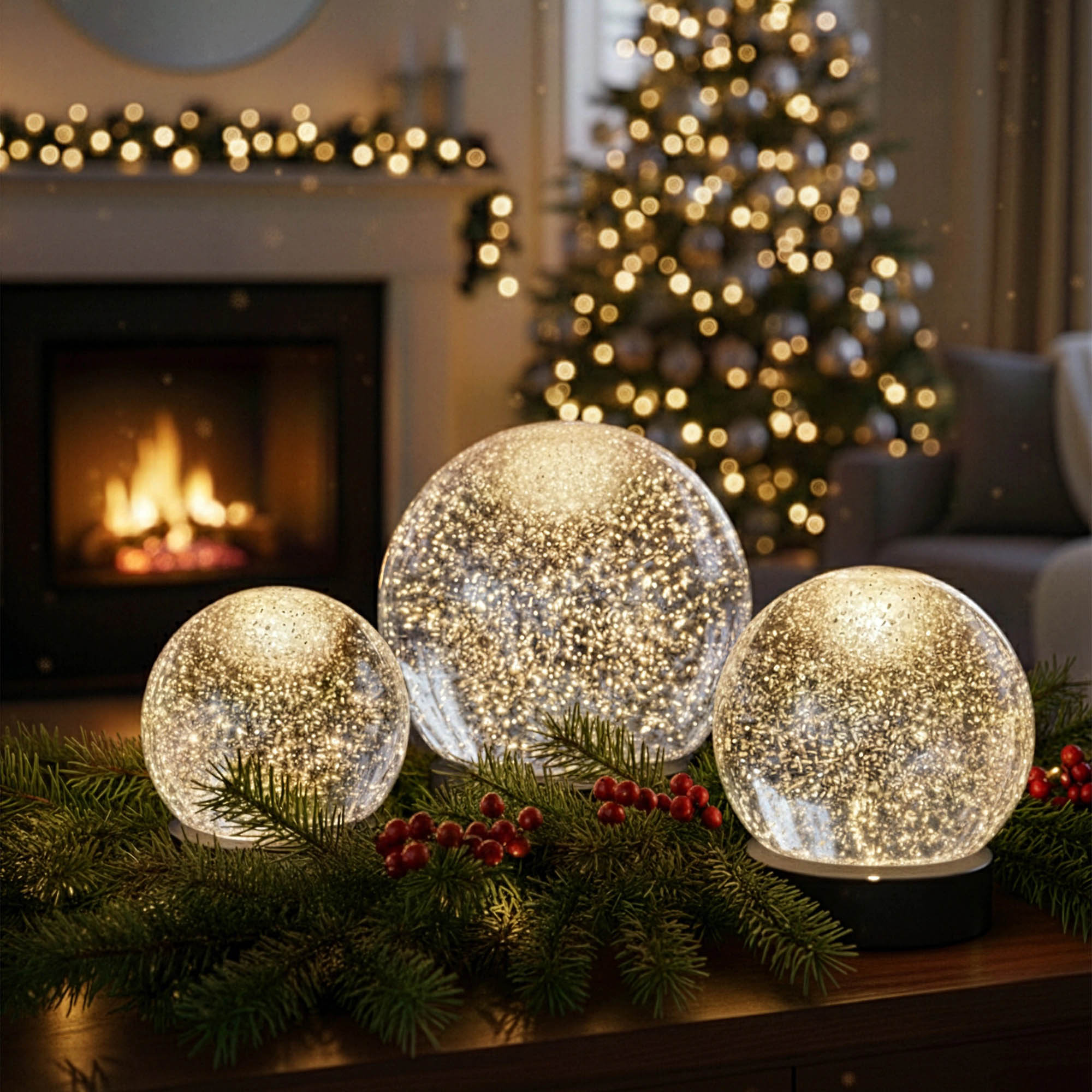 SOMPEX GLAMOR BAUBLE 18 cm black LED table lamp – decorative lamp with moving glitter