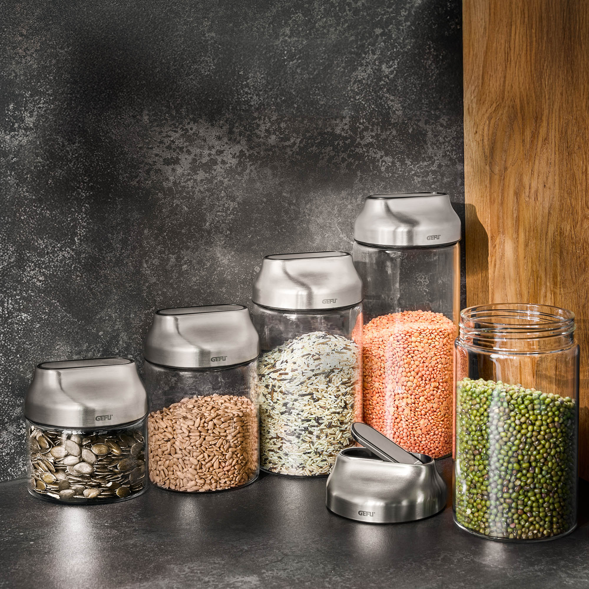 GEFU KIPPO storage jar 0.4 litre borosilicate glass with tilting lid