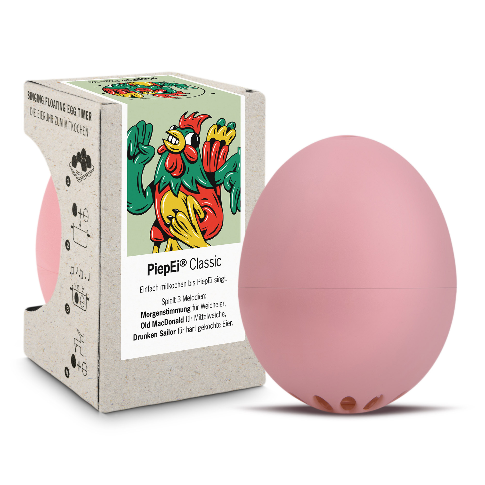 BRAINSTREAM PiepEi CLASSIC rosé Eieruhr zum Mitkochen für 3 Härtegrade