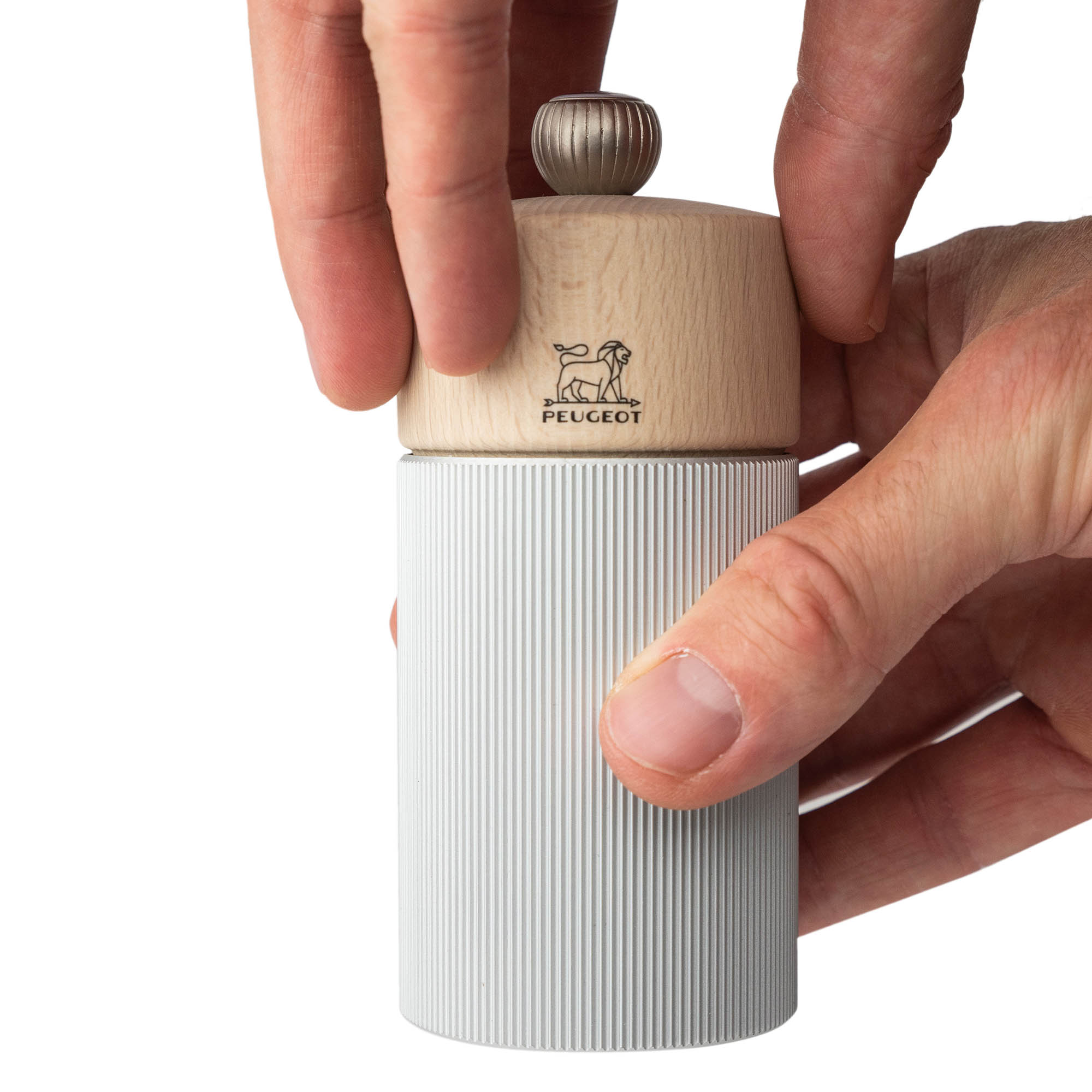 PEUGEOT Salzmühle LINE 12 cm Aluminium Holz natur mit ZIRLION-Mahlwerk
