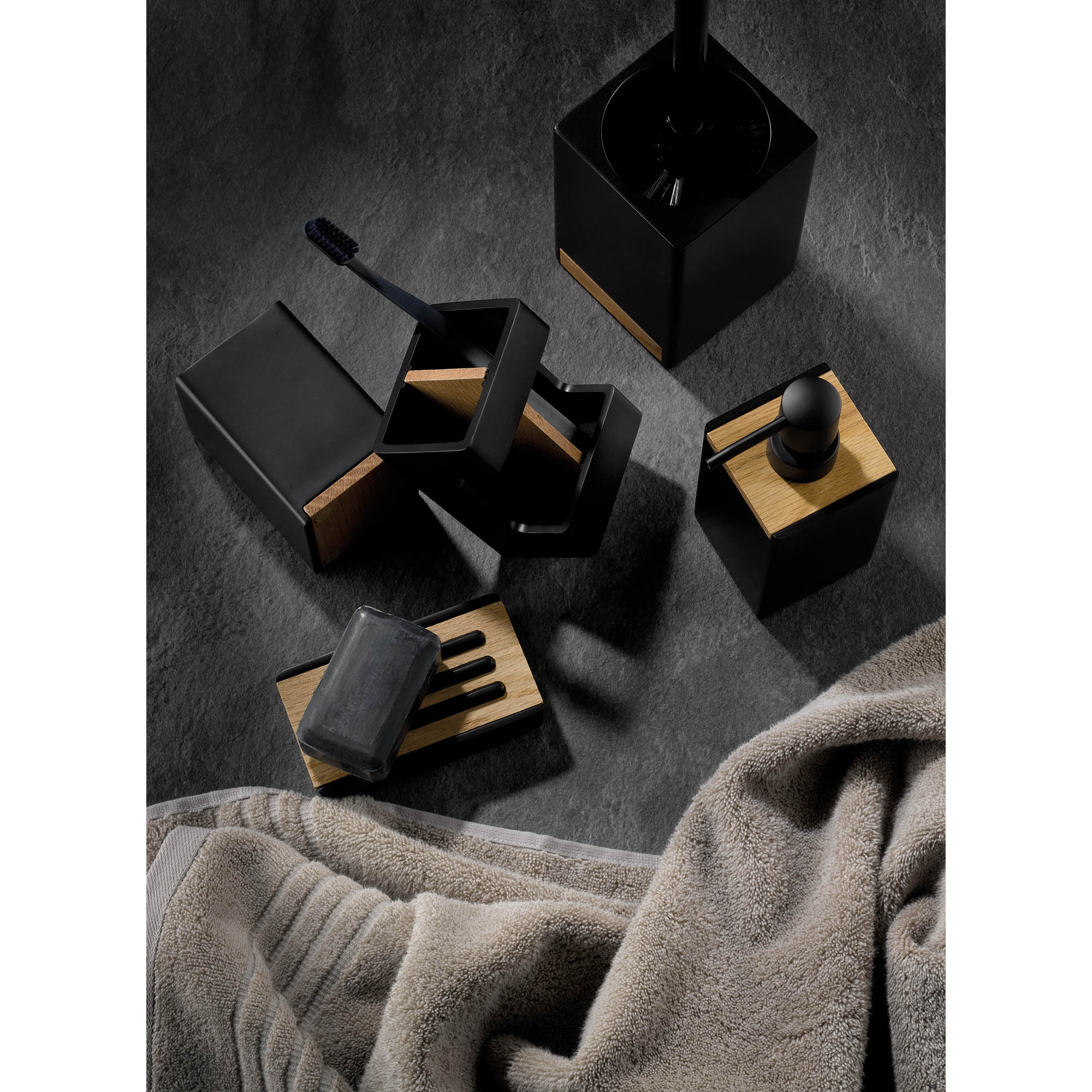 KELA WC-Garnitur Toilettenbürste CUBE schwarz / Eiche