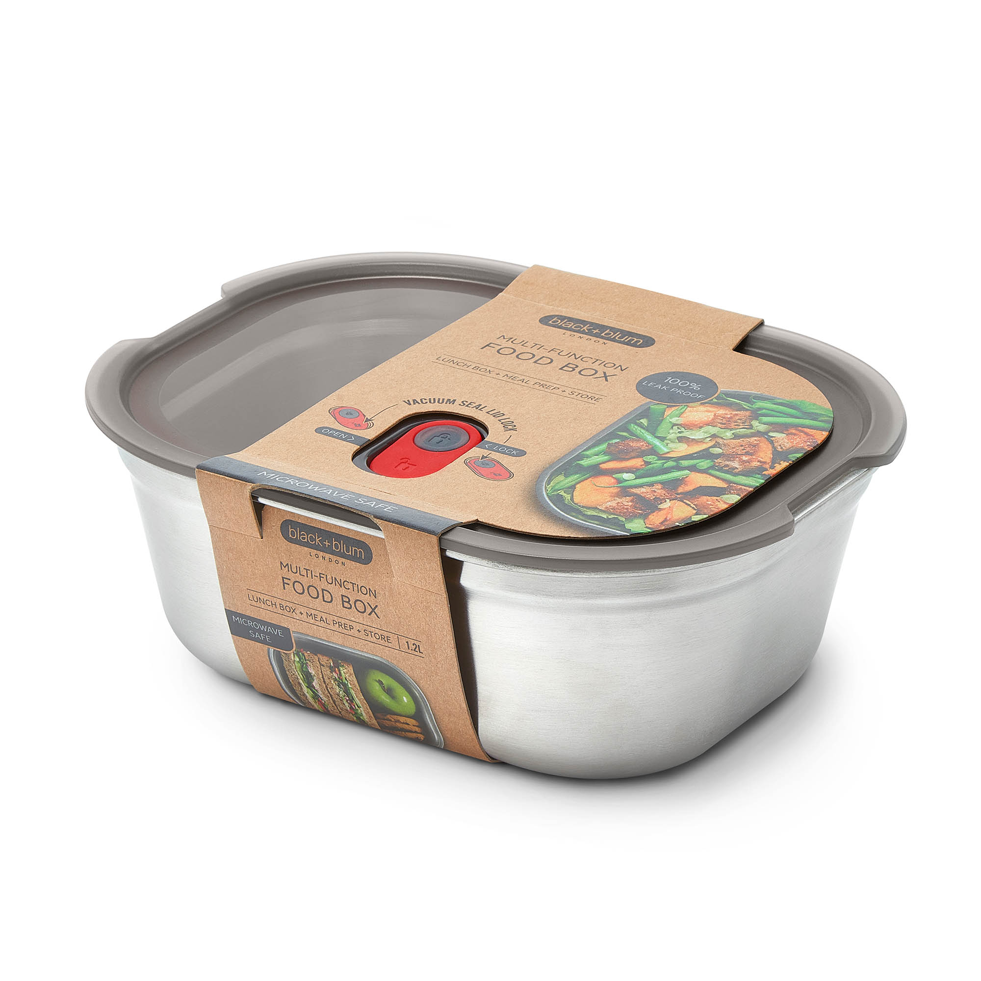 BLACK+BLUM Multifunctional Lunchbox, Stainless Steel, Large, 20.5 x 16 x 7.6 cm, 1.2 litres