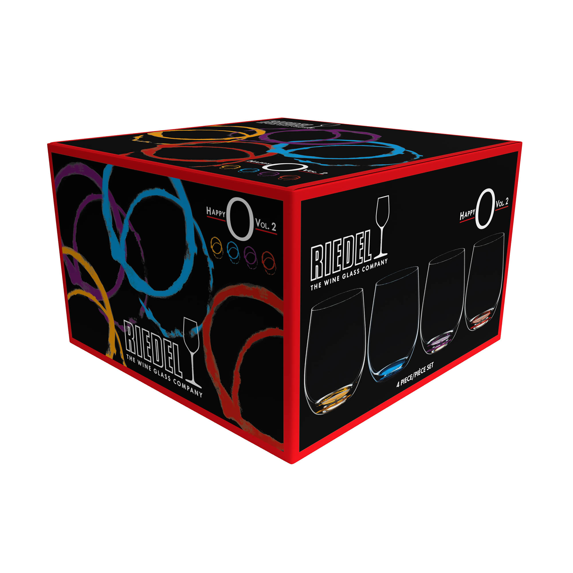 RIEDEL Serie HAPPY O Vol. 2 Wasserglas Allroundglas 4 Stück mit farbigen Böden 320 ml
