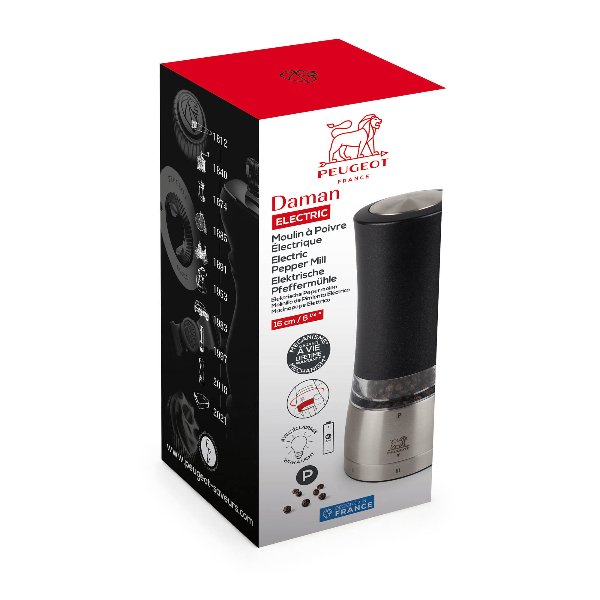 PEUGEOT Pfeffermühle DAMAN elektrisch 16 cm U'Select Edelstahl / schwarz