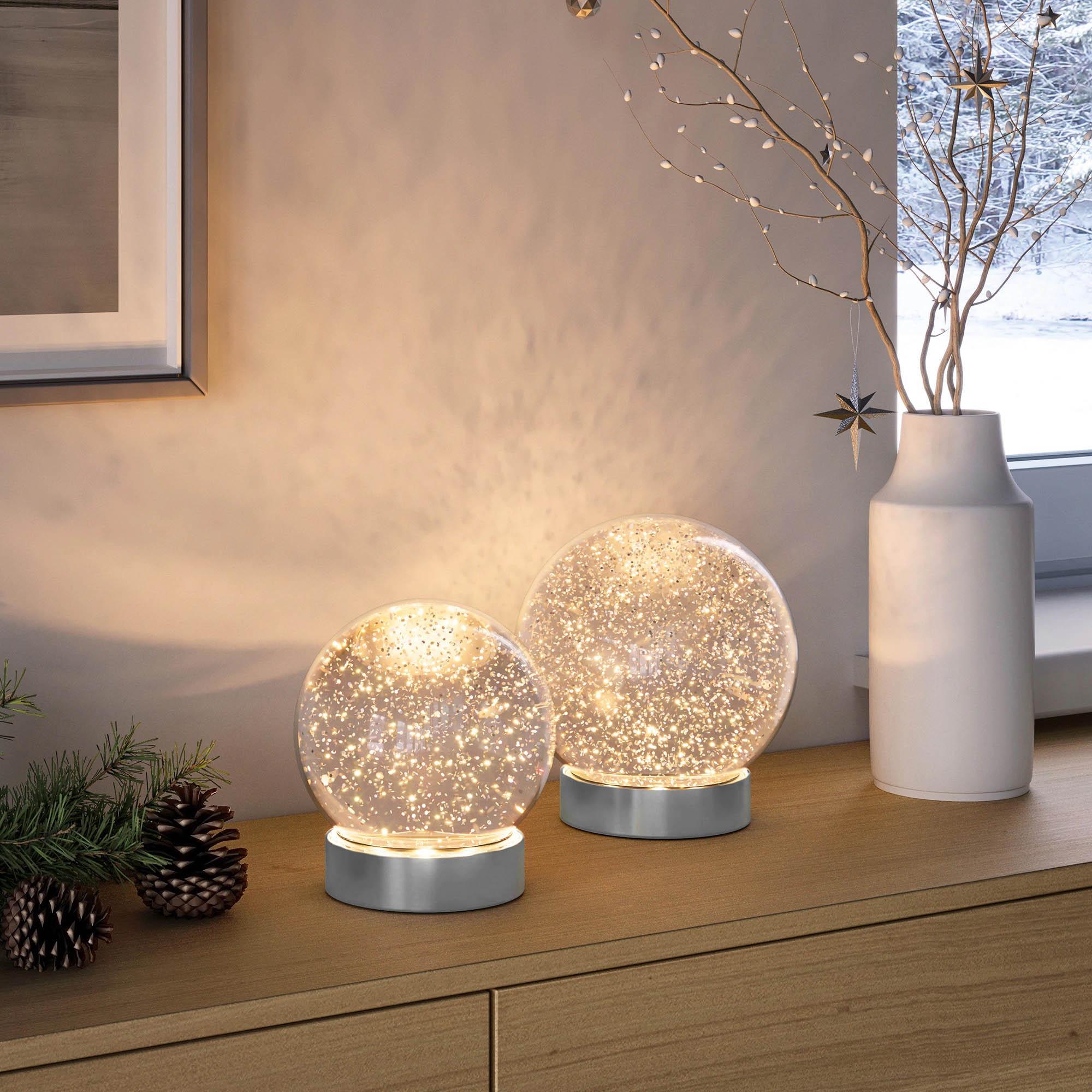 SOMPEX LED-Tischleuchte GLAMOR BAUBLE 15 cm silber Dekoleuchte mit beweglichem Glitter
