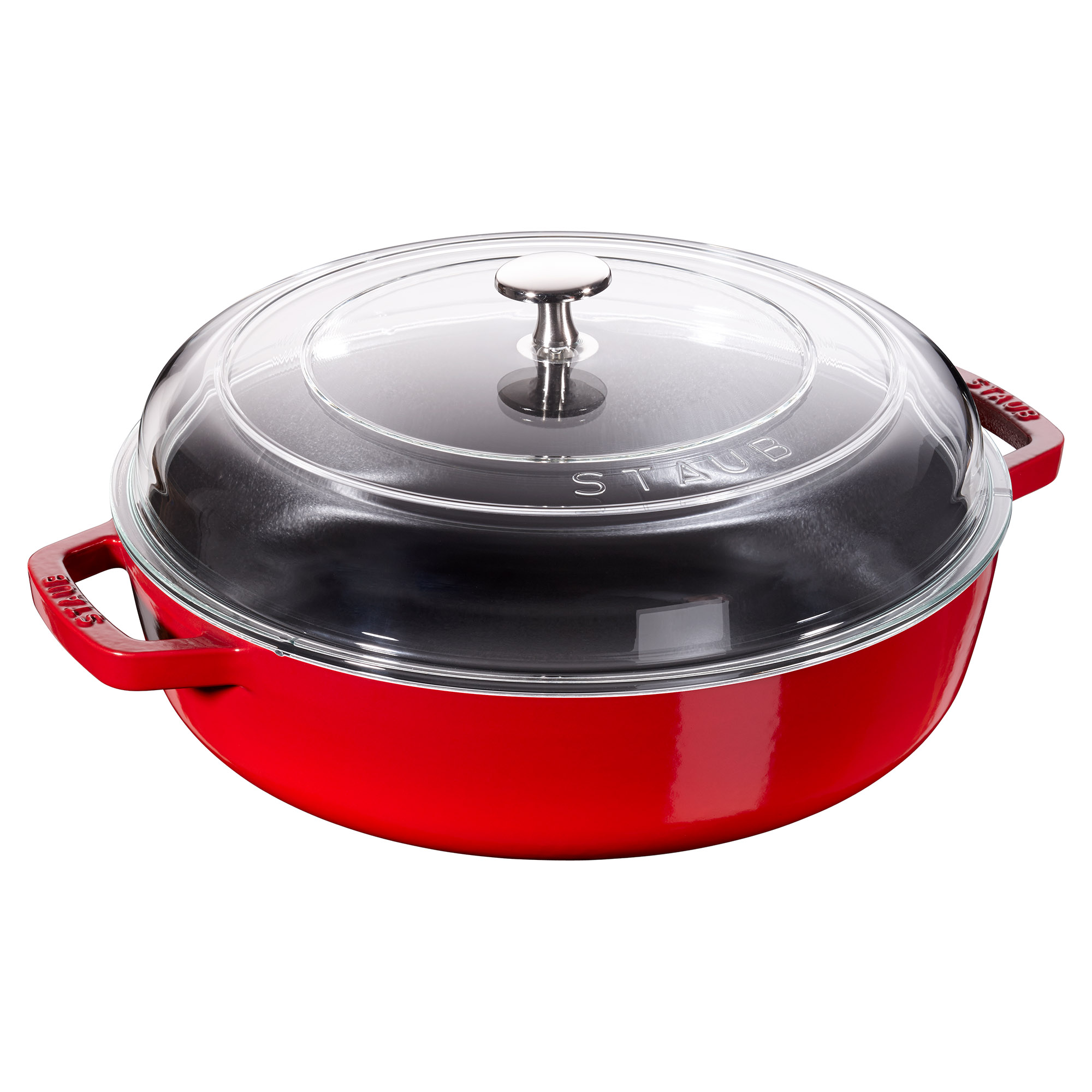STAUB France Bauernpfanne Schmorpfanne Gusseisen mit Glasdeckel 28 cm rot