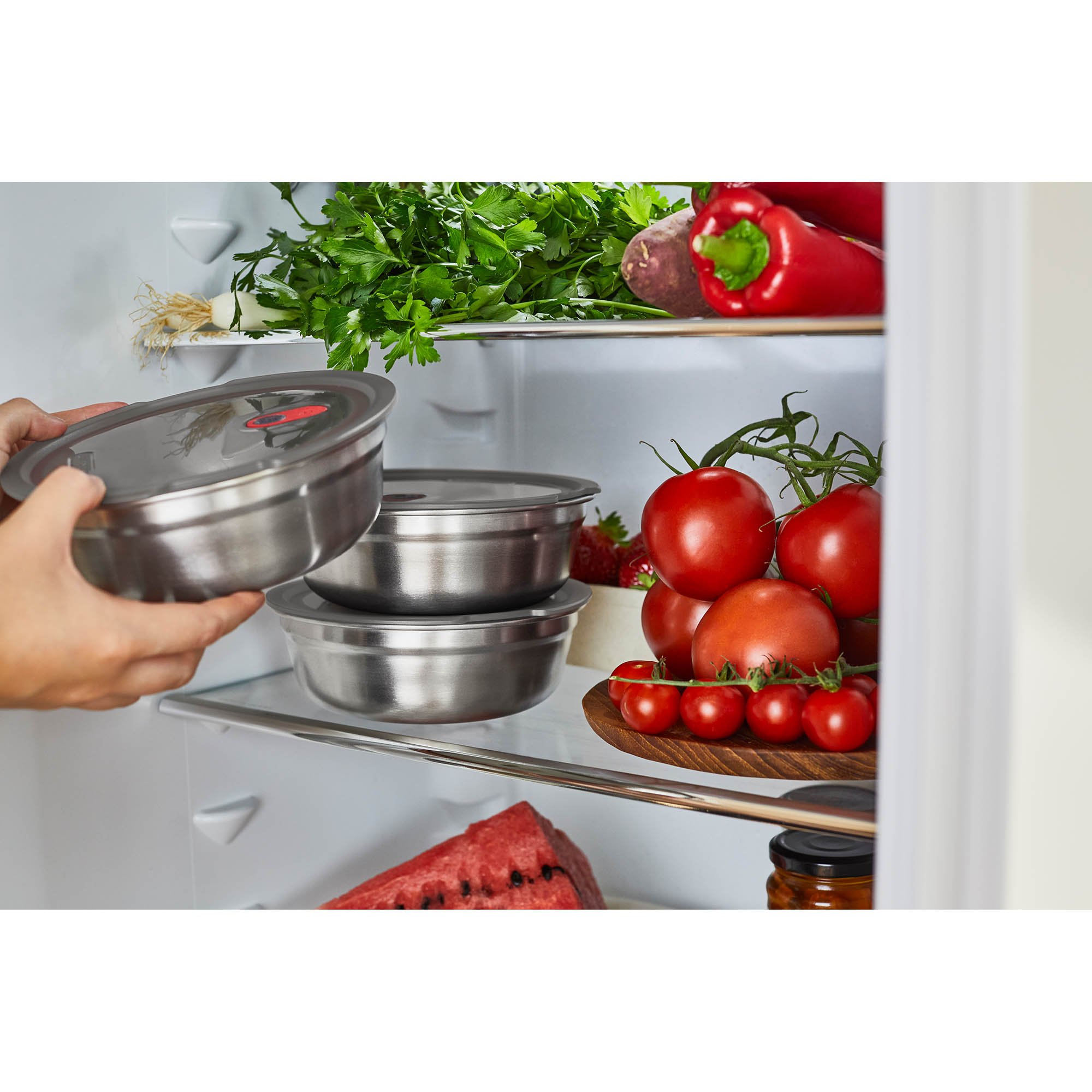 BLACK+BLUM Multifunctional Bowl Lunchbox, Stainless Steel, Small, Round, 17 cm, 5.8 cm high, 650 ml