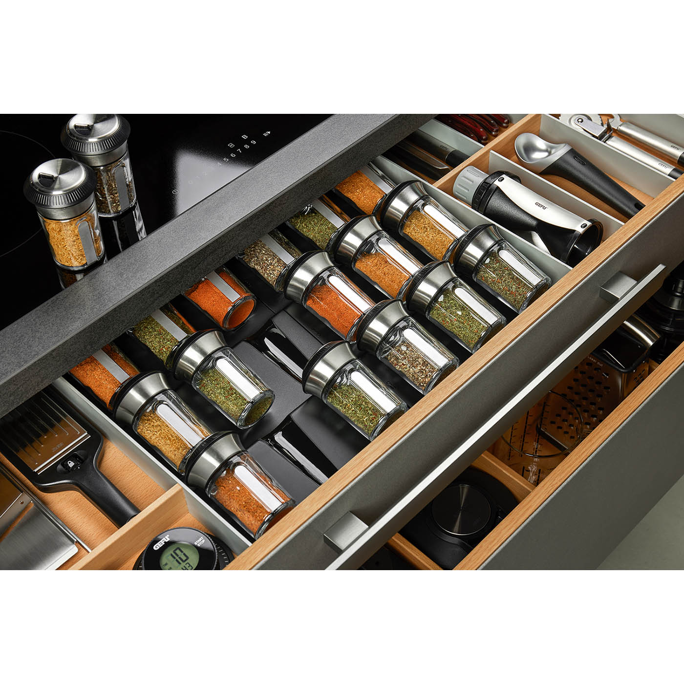 GEFU drawer organiser for spice and herb shakers X-PLOSION