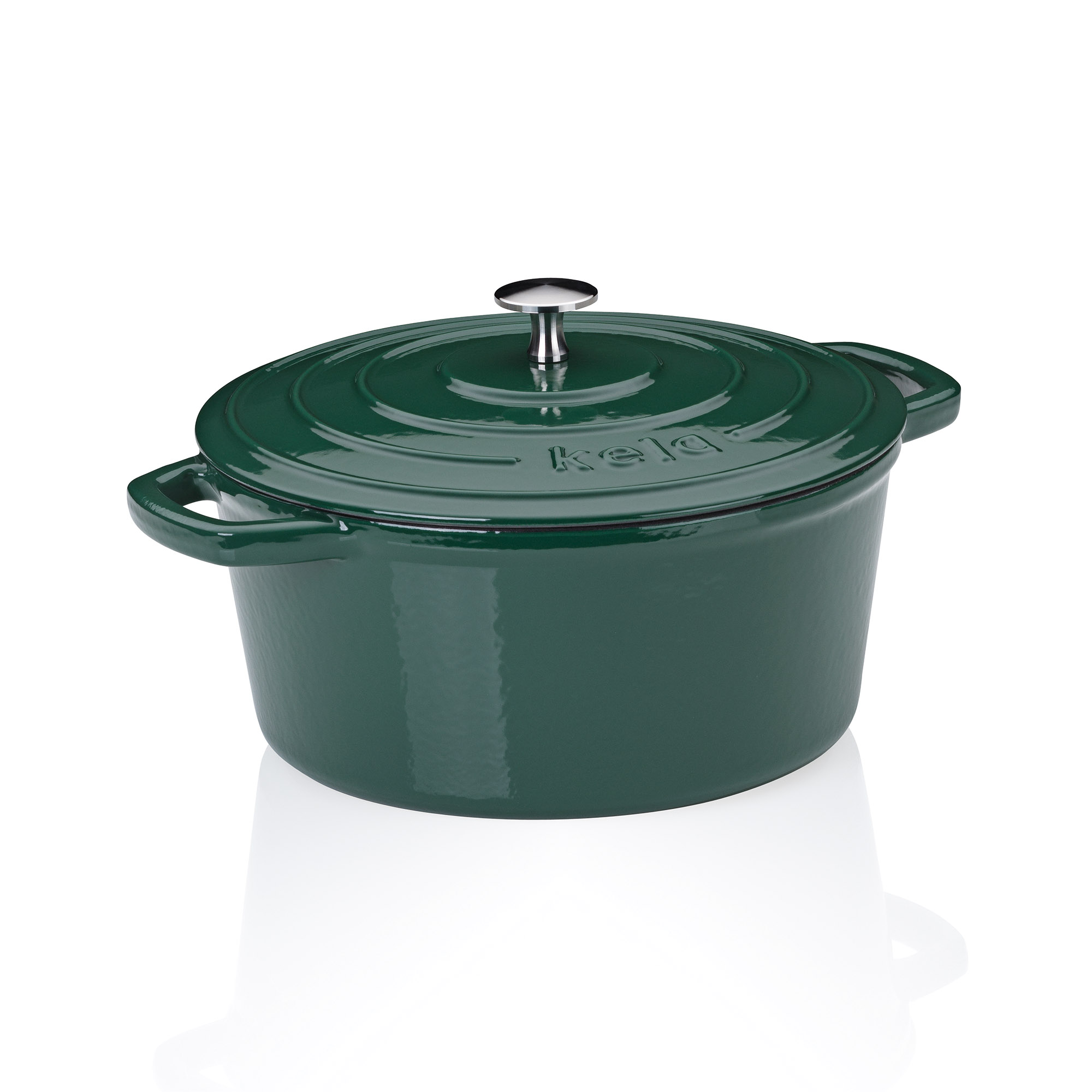 KELA Bräter Cocotte CALIDO Gusseisen emailliert 26 cm rund 4,6 Liter smaragdgrün