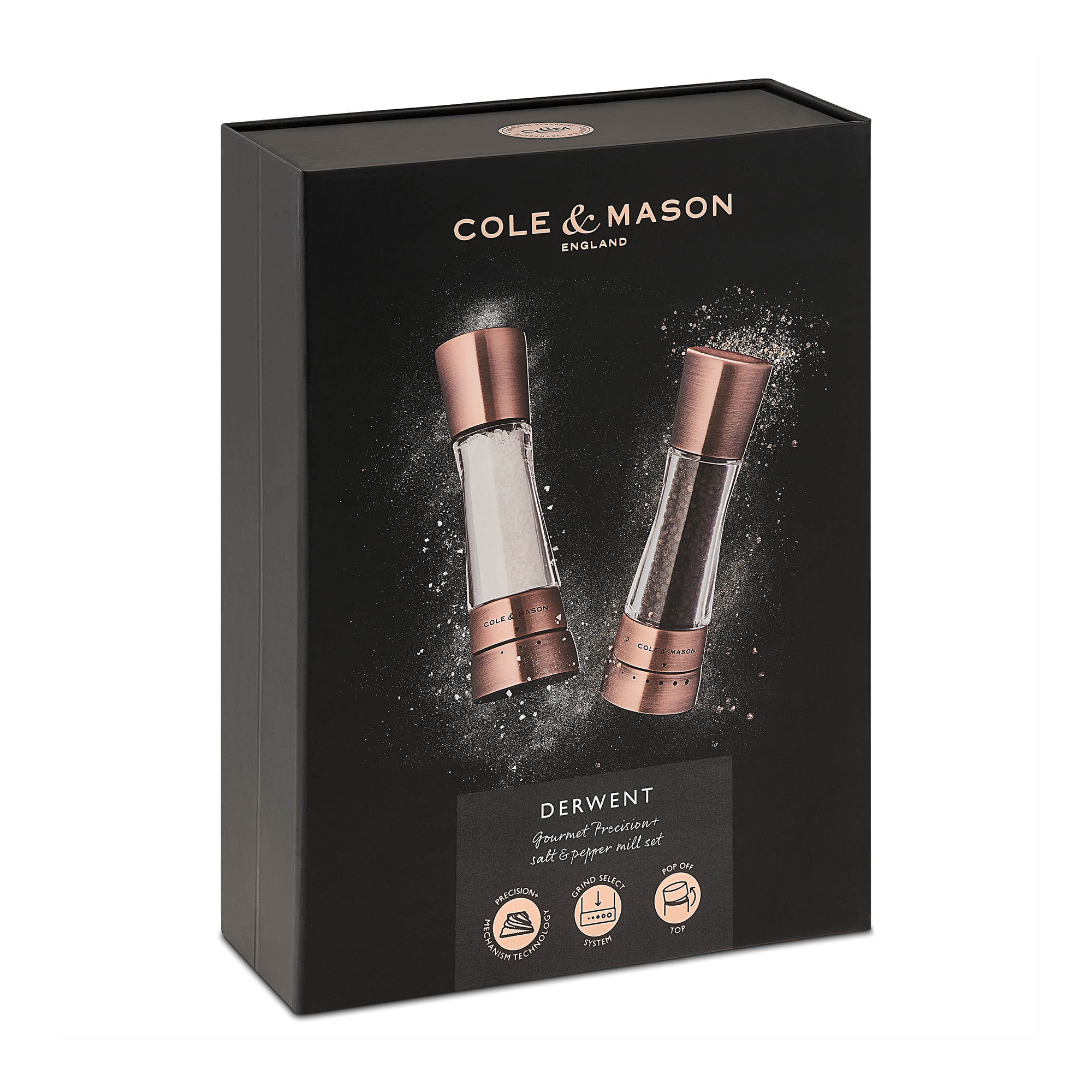 COLE & MASON Geschenk-Set Salzmühle und Pfeffermühle DERWENT 19 cm kupferfarben