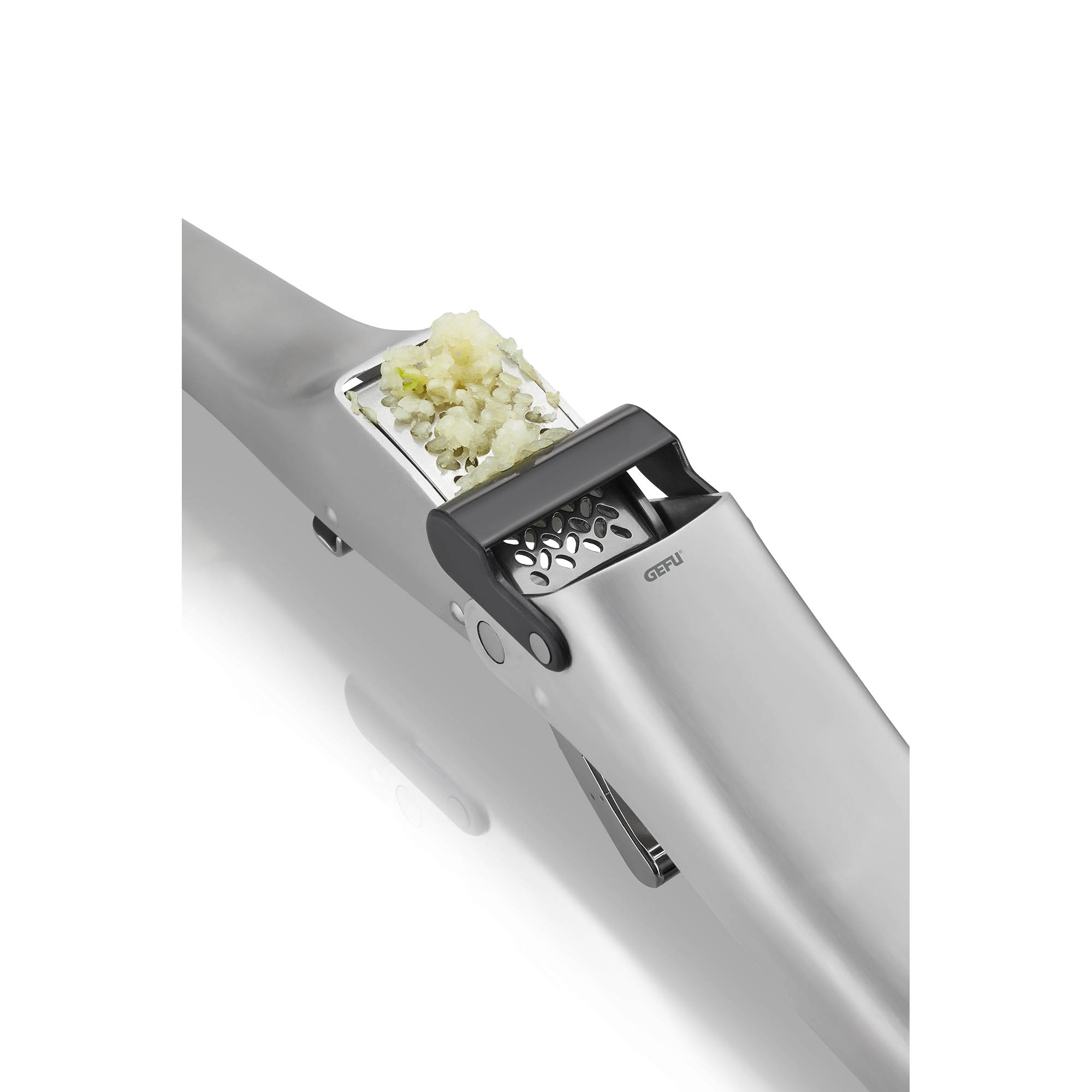 GEFU garlic press GARLICO stainless steel with integrated scraper